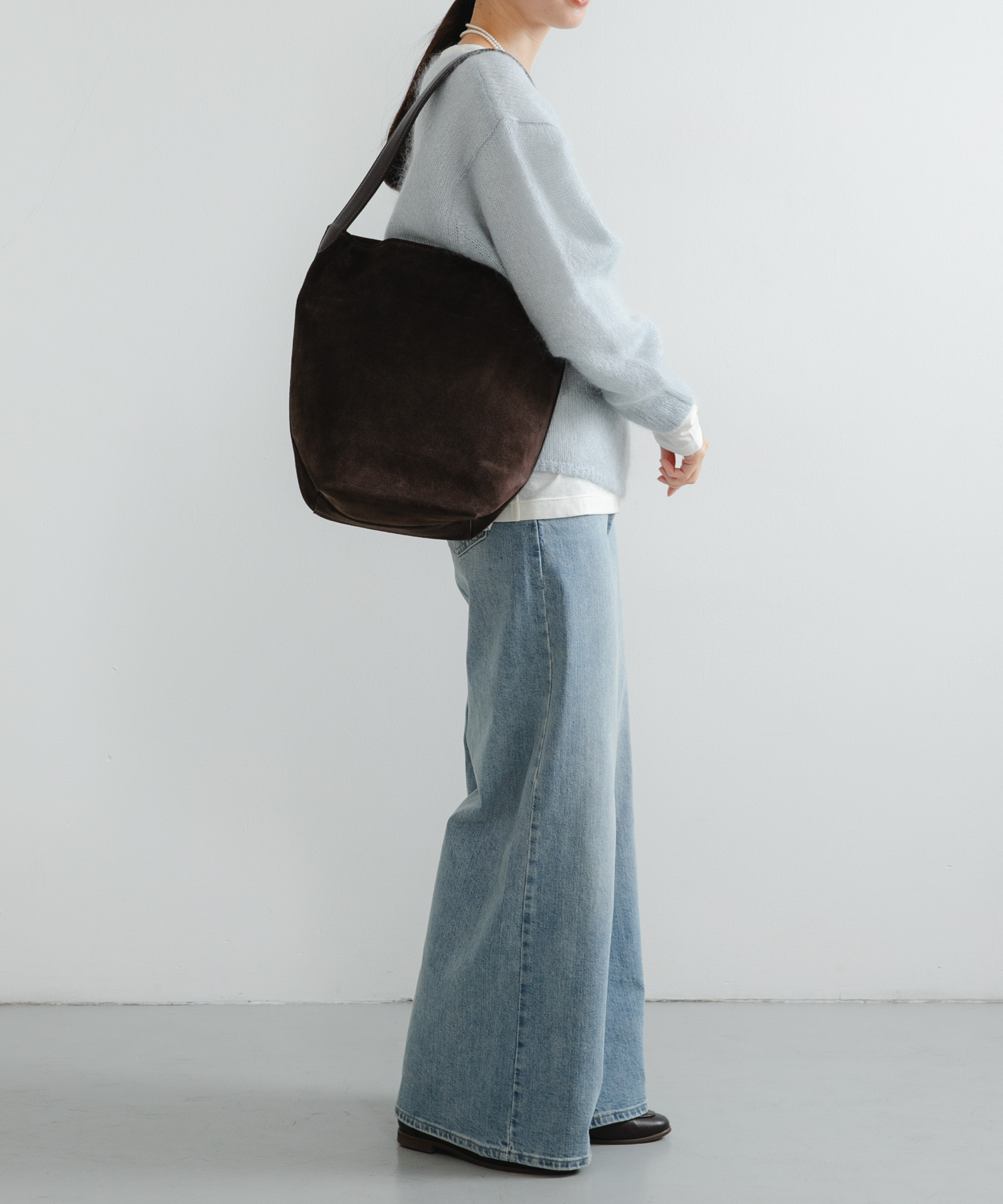 ワンハンドルスウェードトートバッグ D.BROWN -0