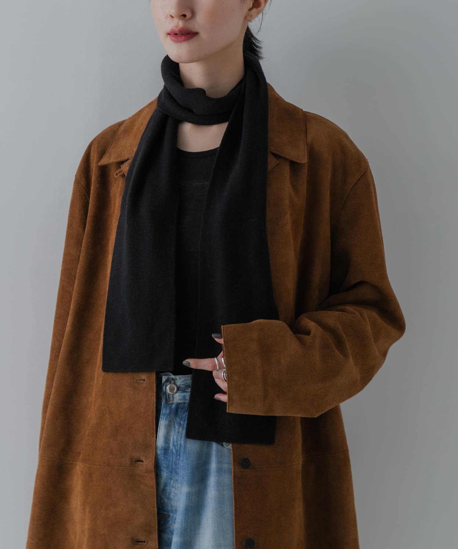 ウールカシミヤナローマフラー BLACK 0