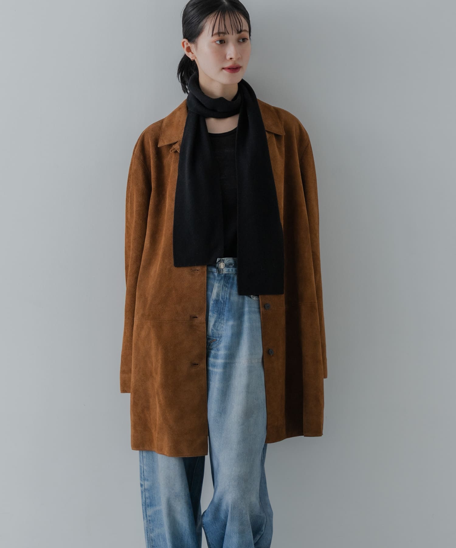 ウールカシミヤナローマフラー BLACK 0