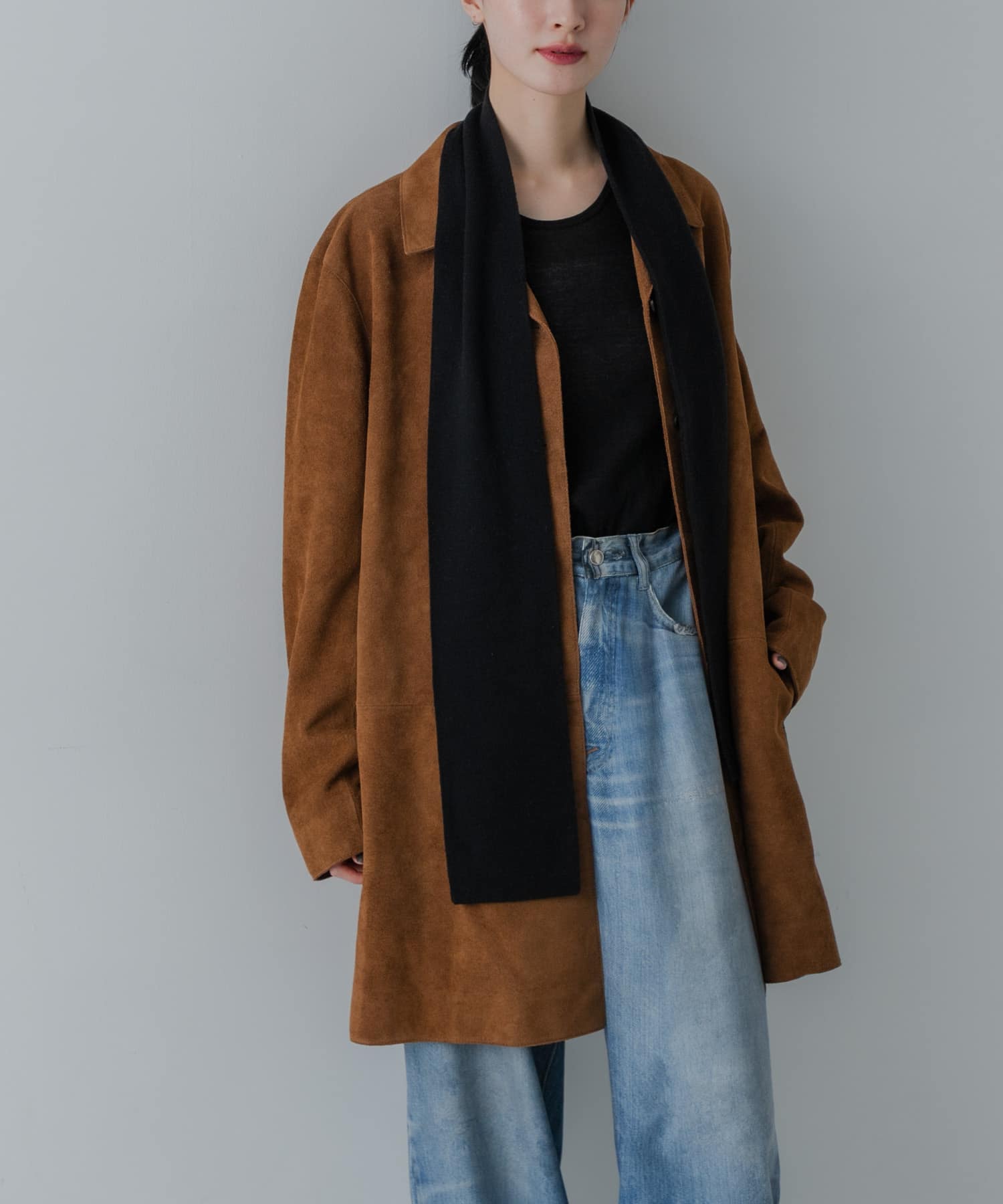 ウールカシミヤナローマフラー BLACK 0