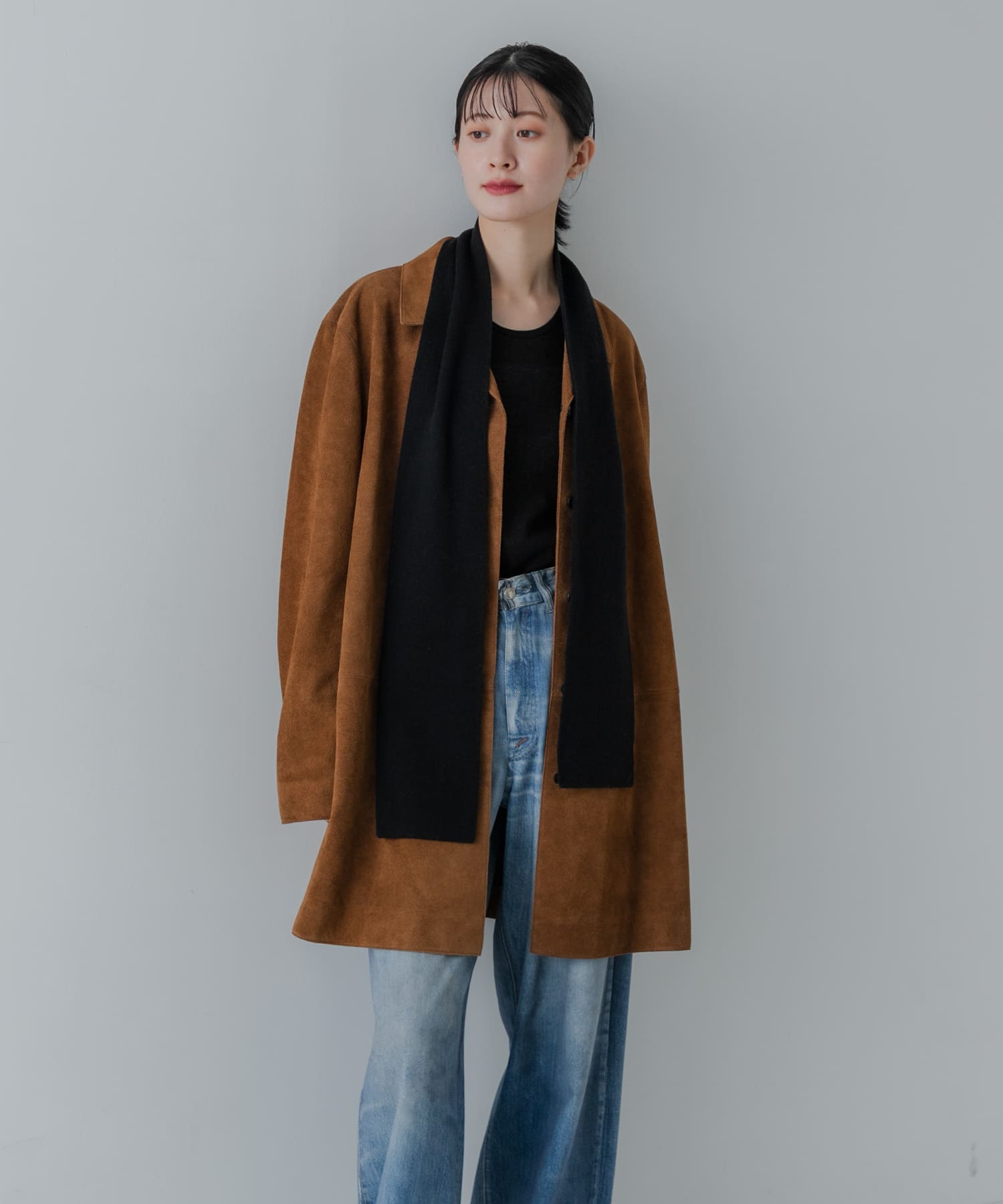 ウールカシミヤナローマフラー BLACK 0