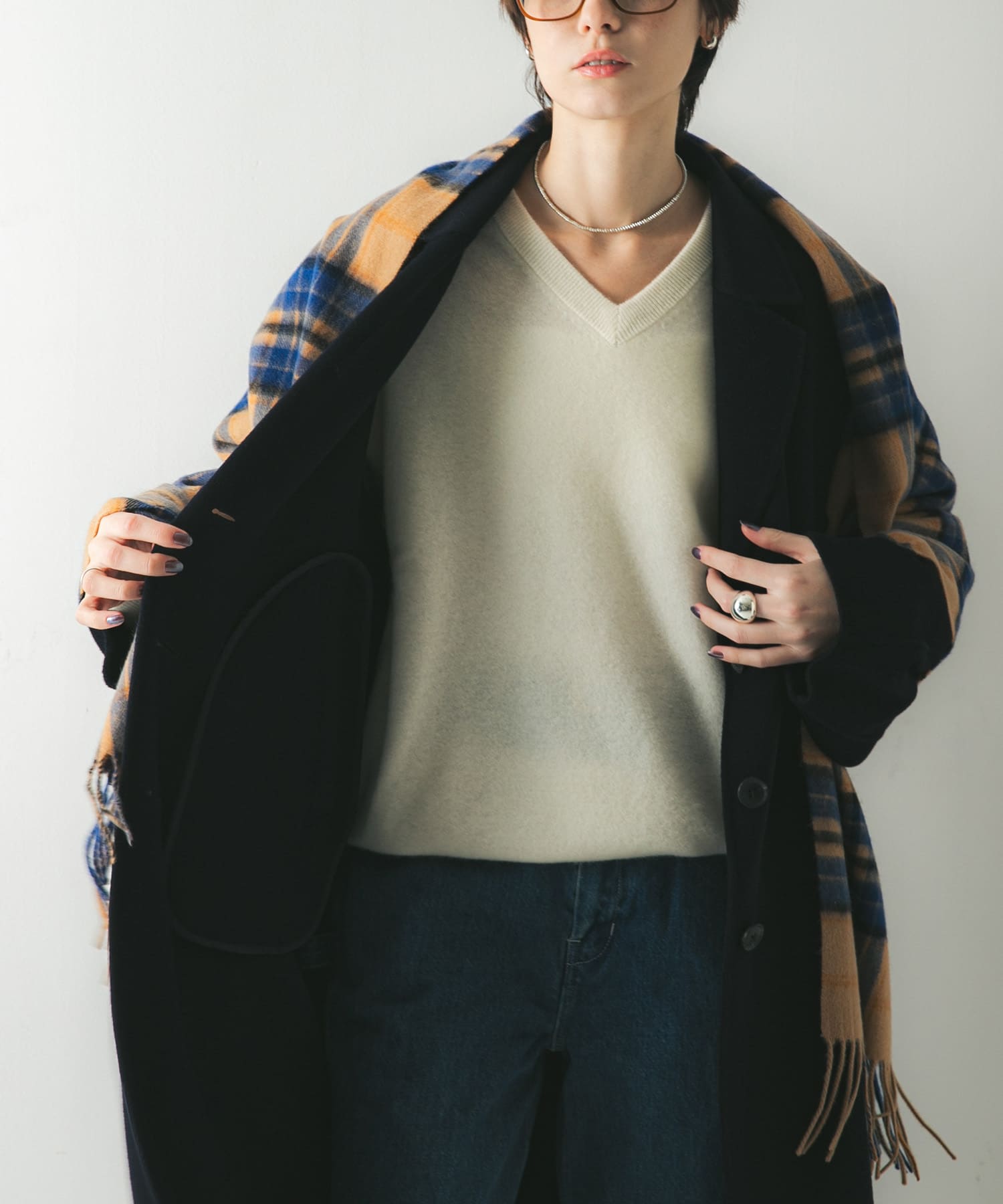 ウールカシミヤストール BEIGECHECK -