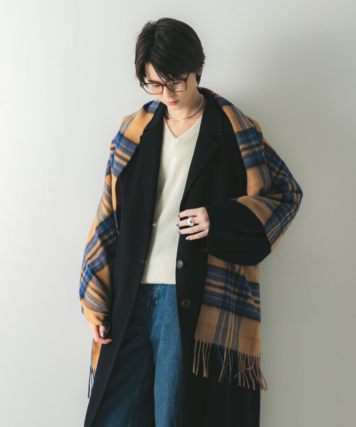 ウールカシミヤストール BEIGECHECK -