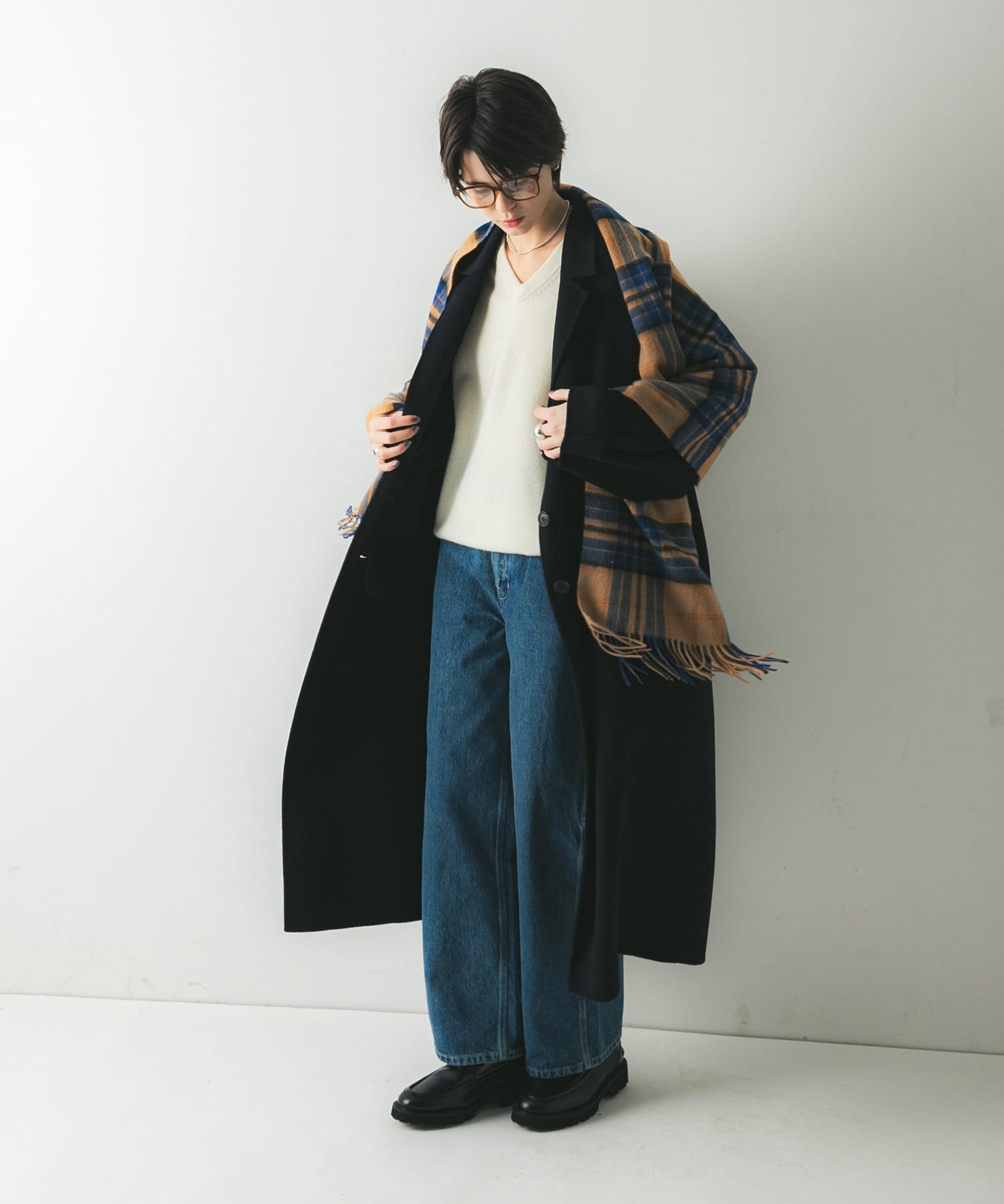 ウールカシミヤストール BEIGECHECK -