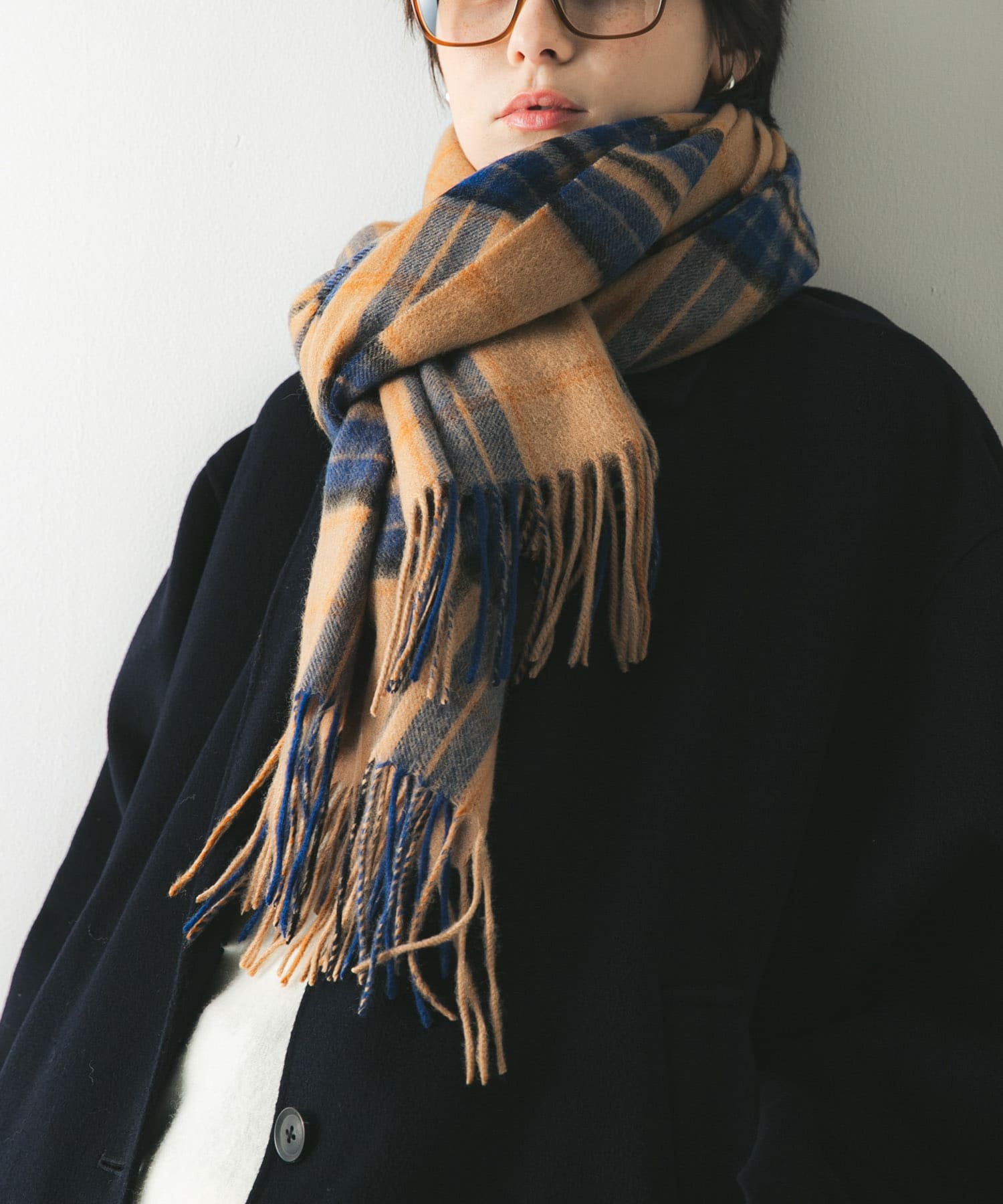 ウールカシミヤストール BEIGECHECK -