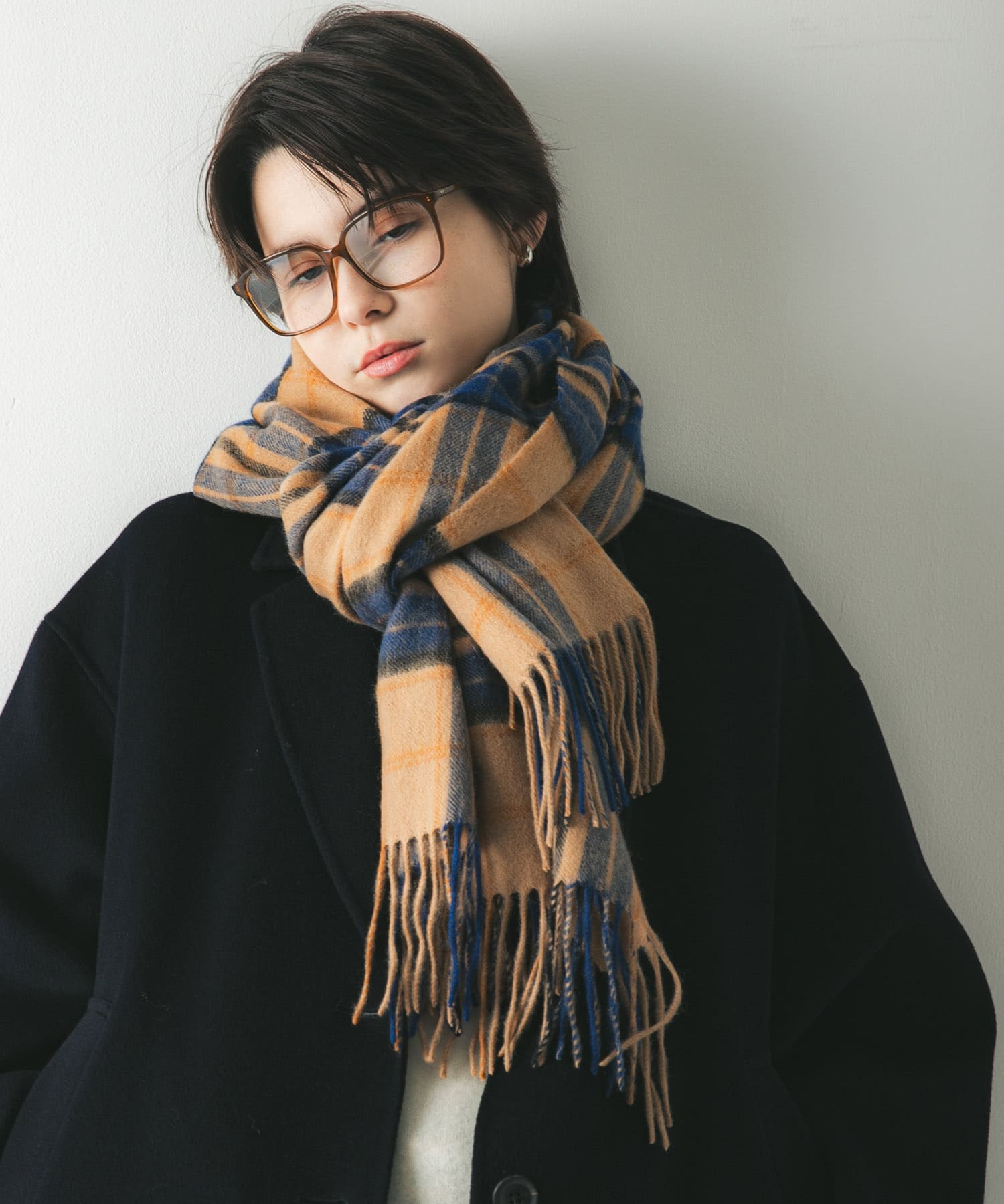 ウールカシミヤストール BEIGECHECK -