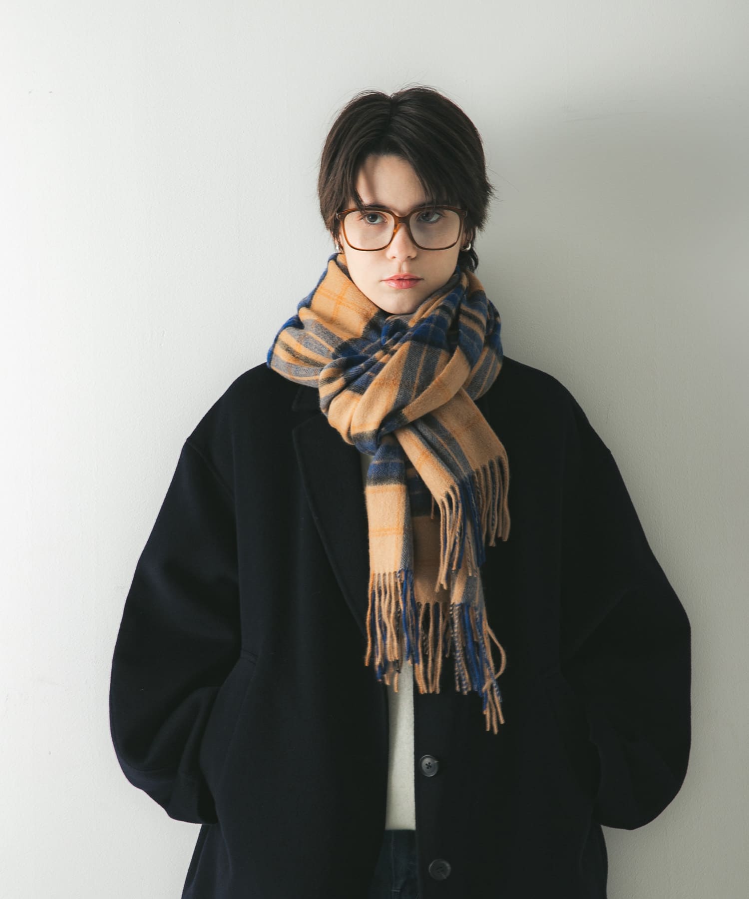 ウールカシミヤストール BEIGECHECK -