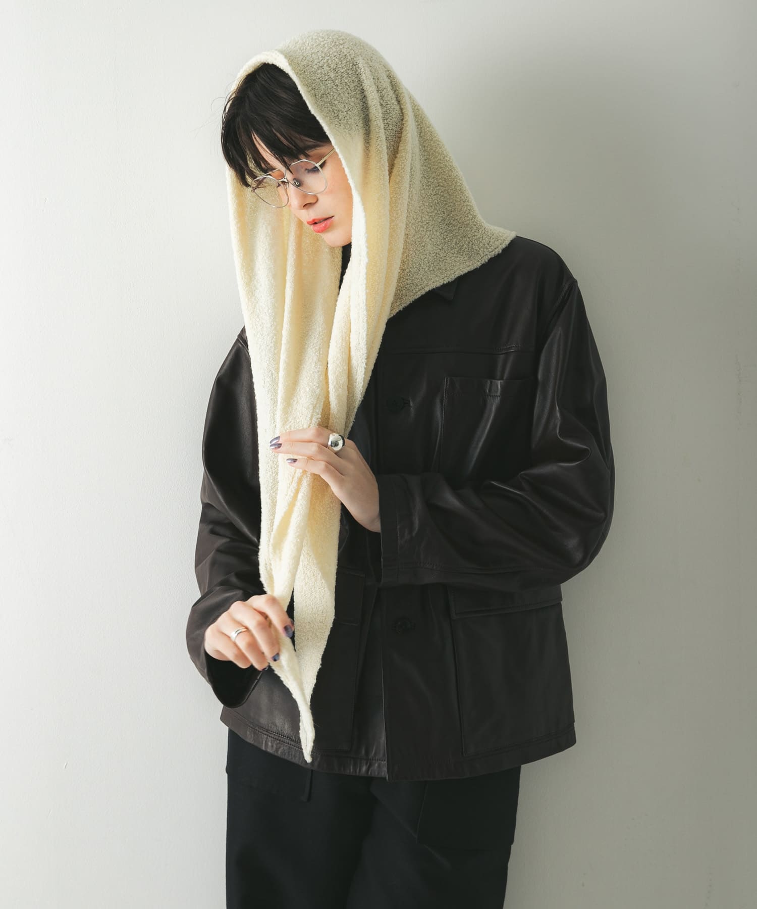 ウールカシミヤサンカクストール WHITE -