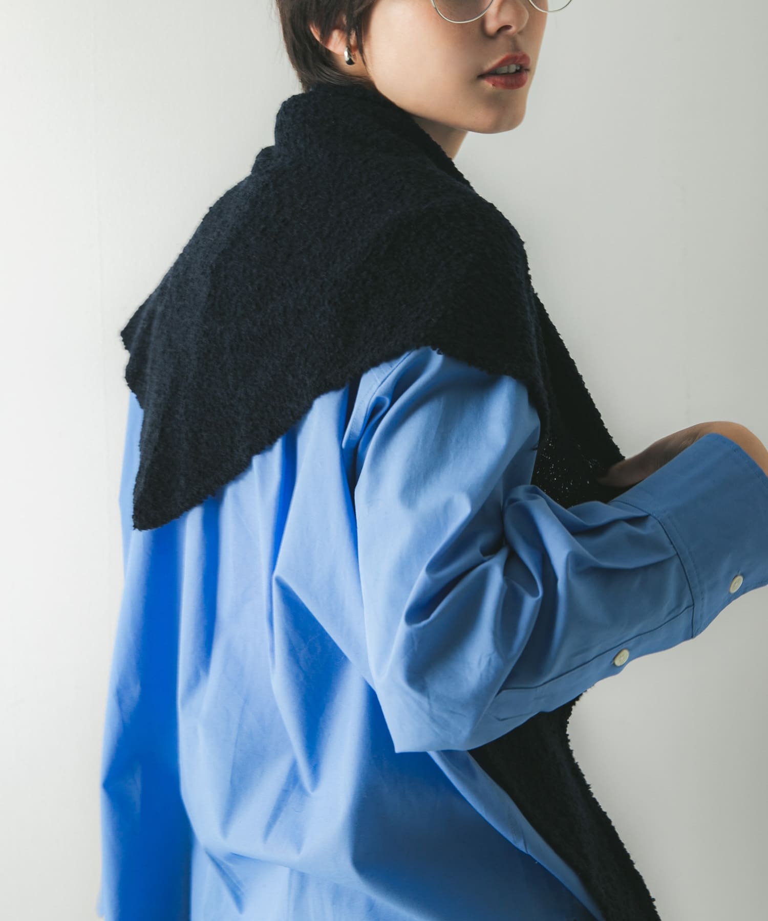 ウールカシミヤサンカクストール NAVY -