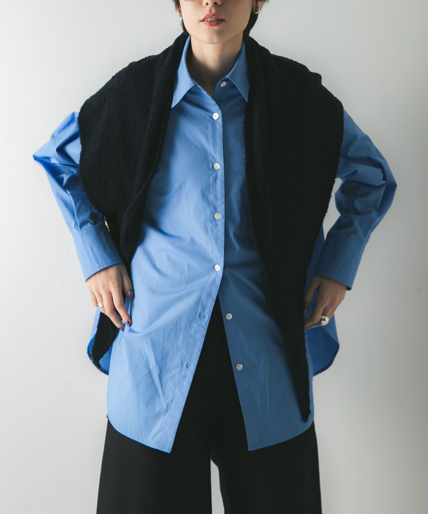 ウールカシミヤサンカクストール NAVY -