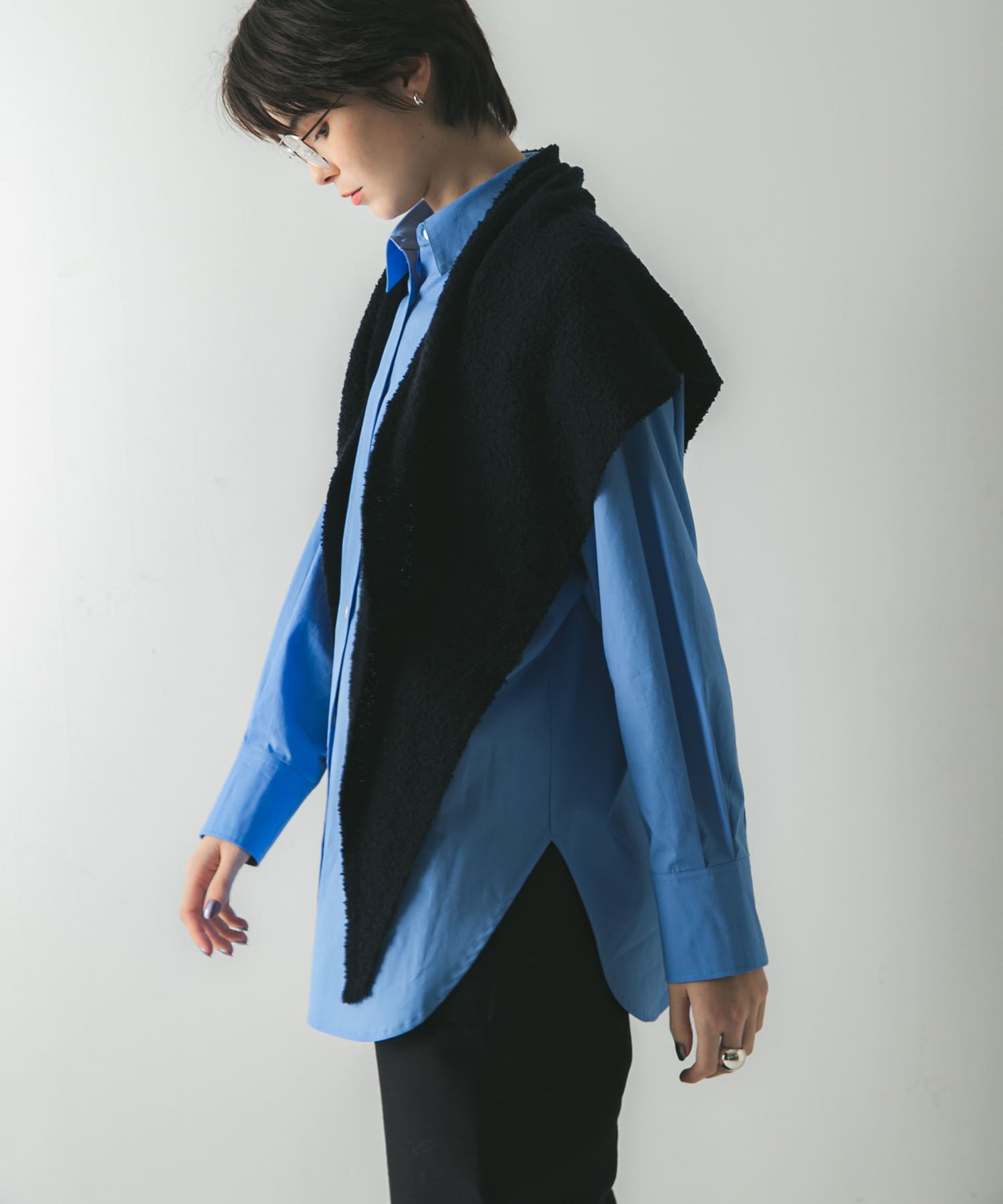 ウールカシミヤサンカクストール NAVY -