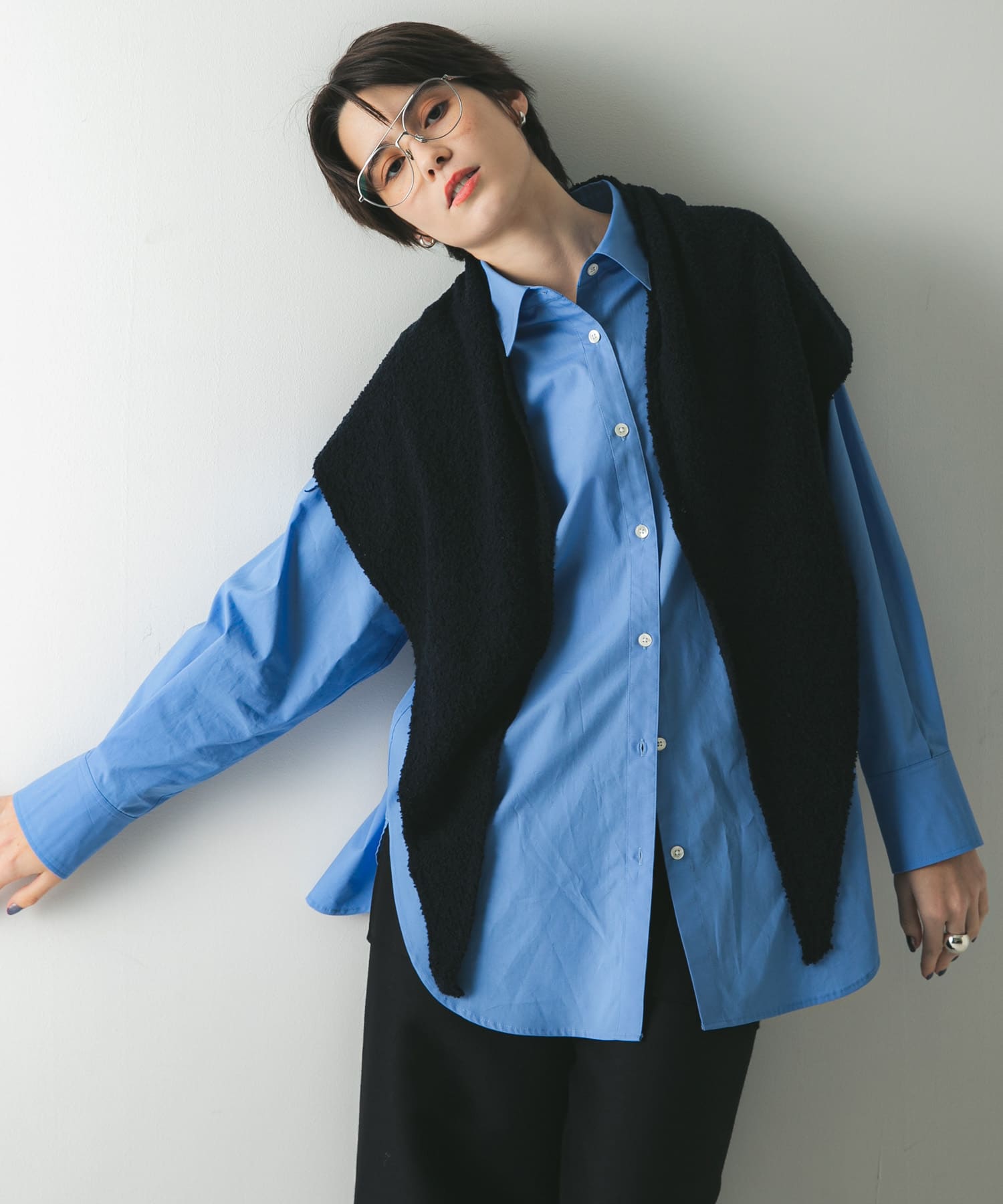 ウールカシミヤサンカクストール NAVY -