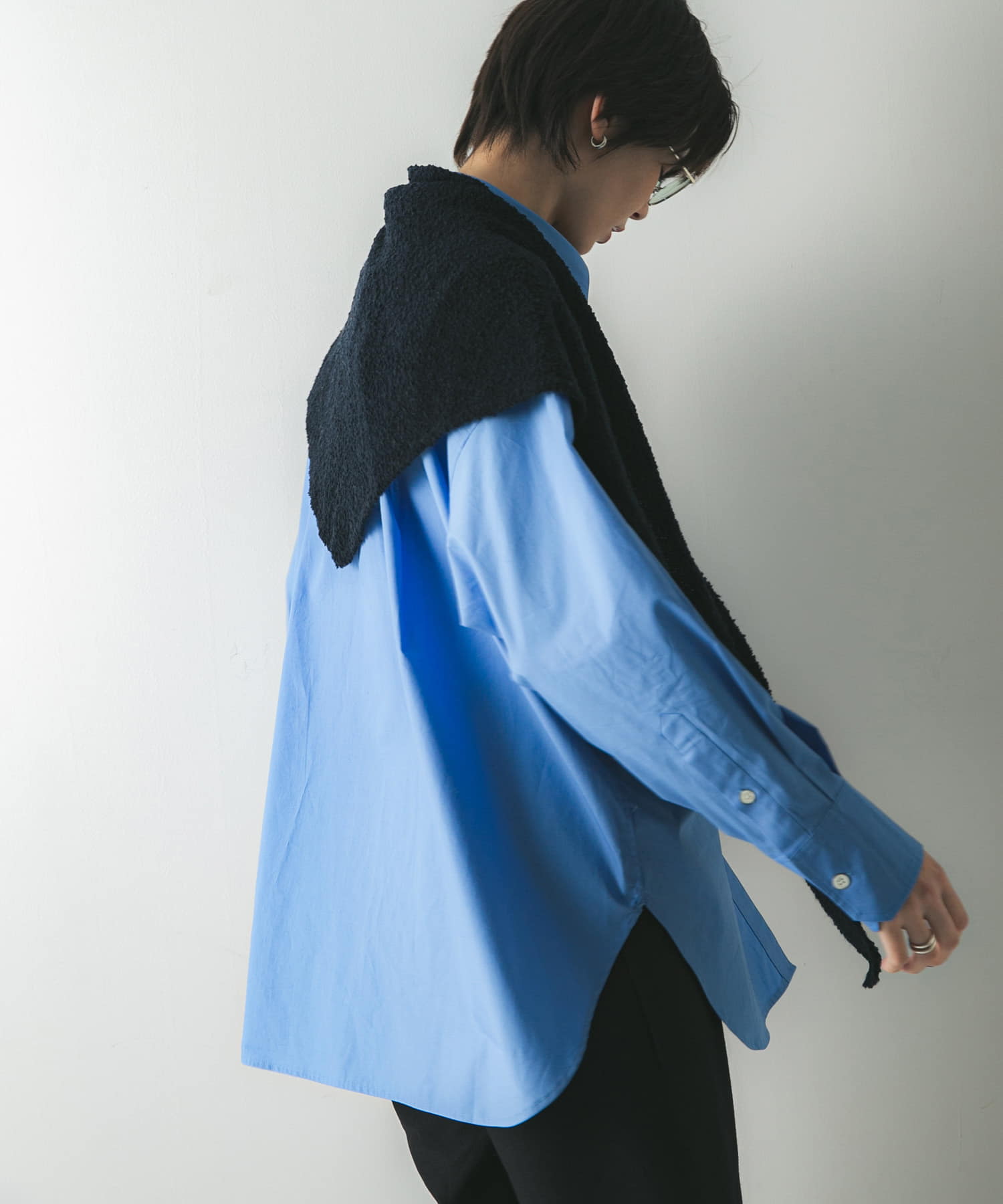 ウールカシミヤサンカクストール NAVY -