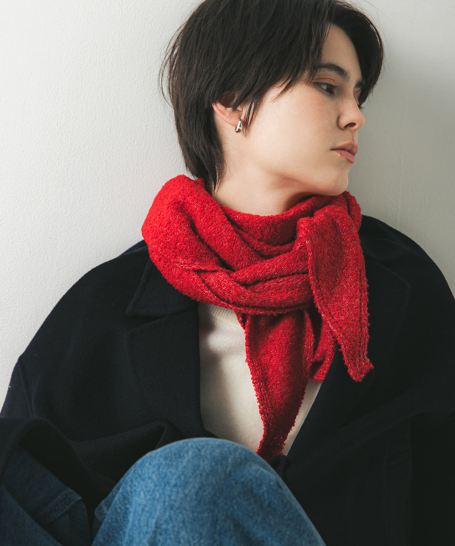 ウールカシミヤサンカクストール RED -