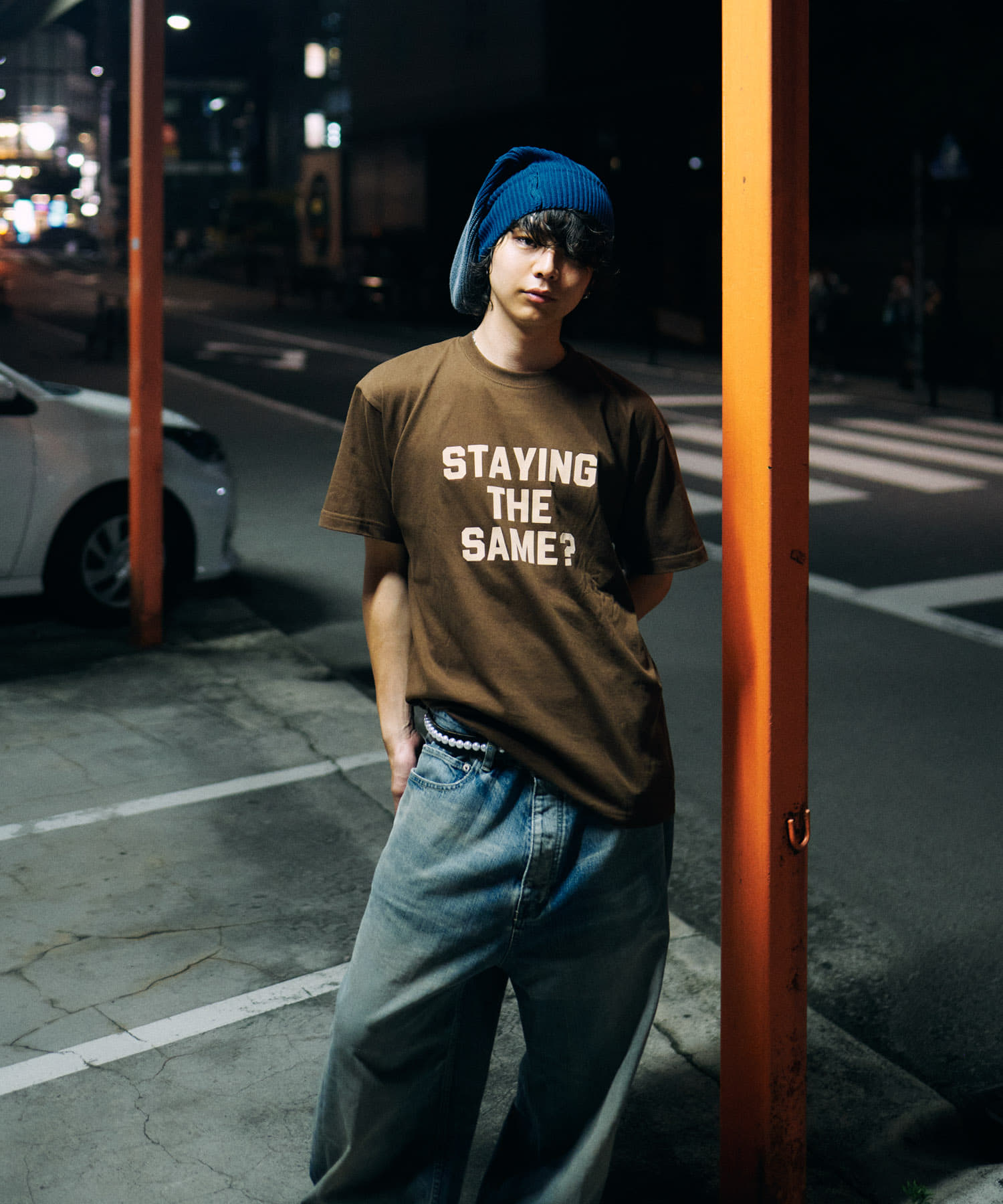 Teya　Flock Letter T-shirts BROWN S