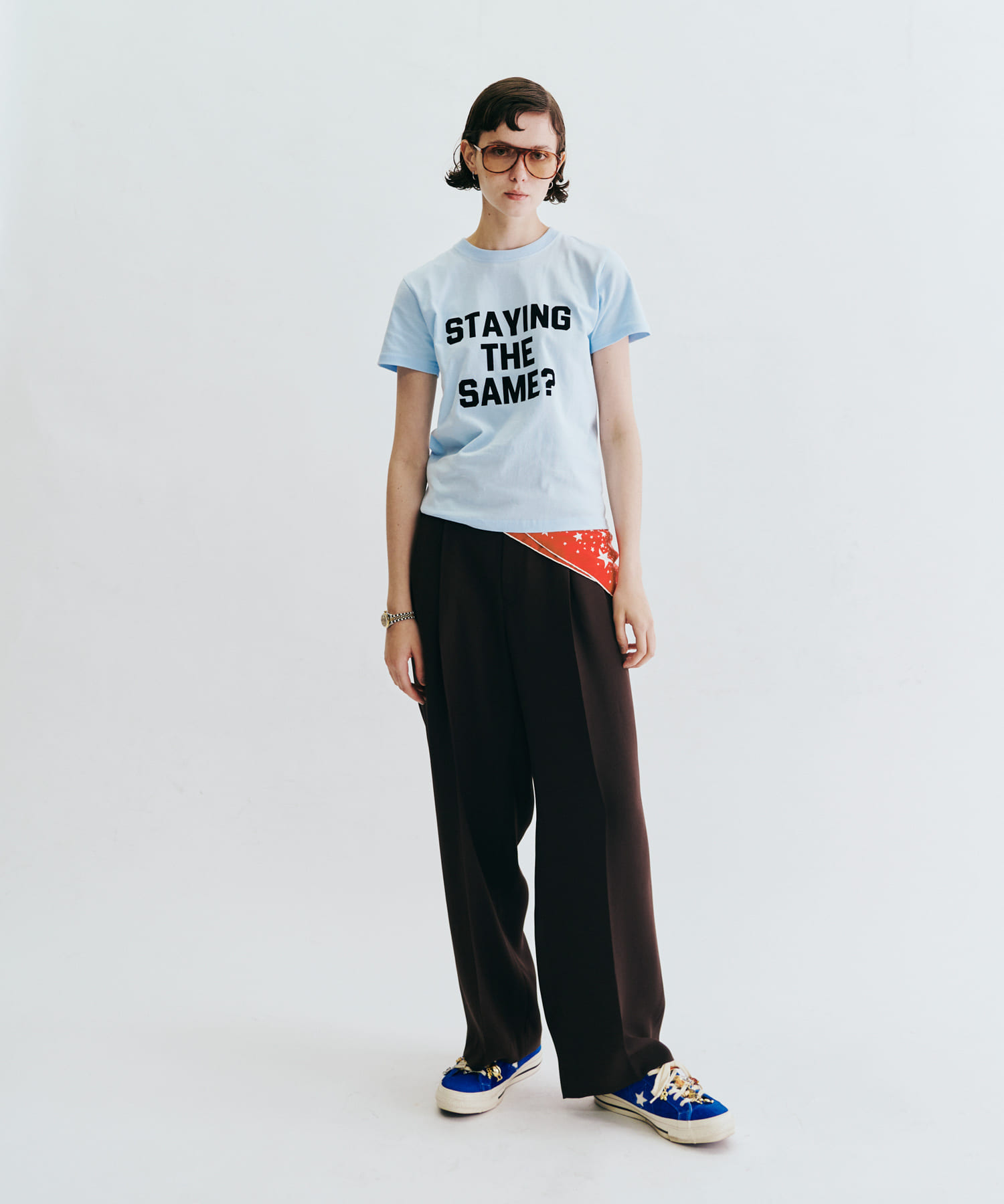 Teya　Flock Letter T-shirts SAX S