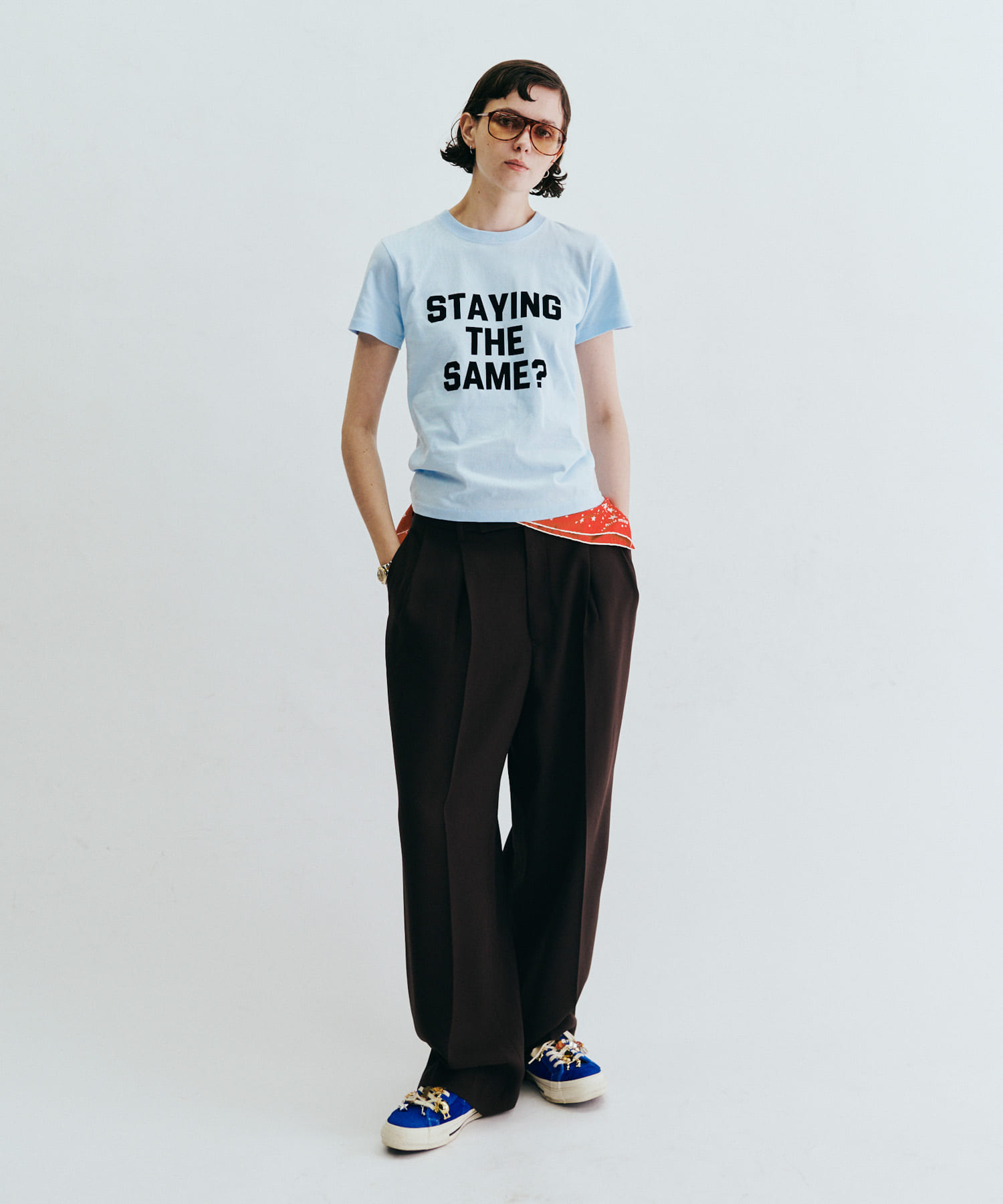 Teya　Flock Letter T-shirts SAX S