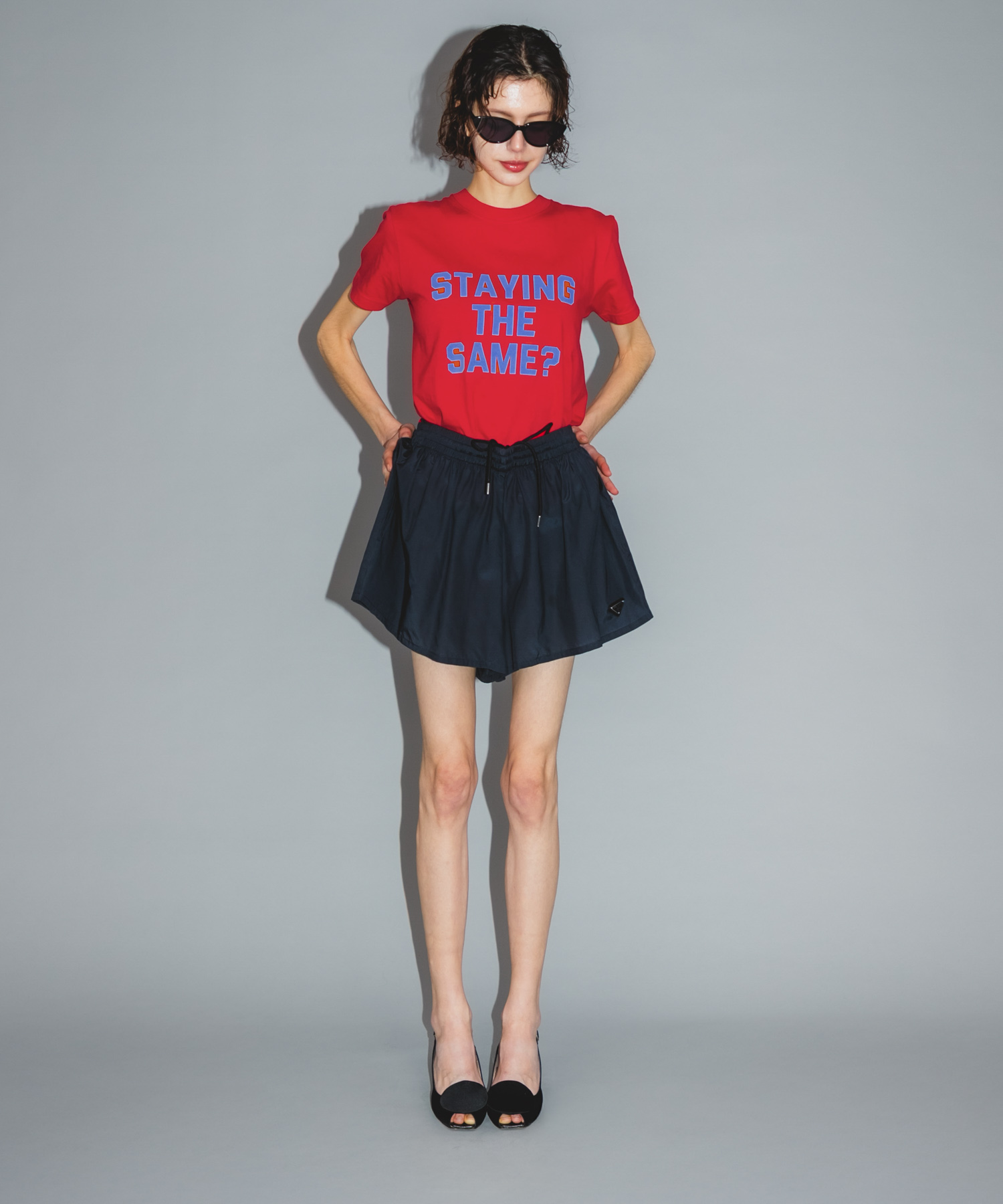 Teya　Flock Letter T-shirts RED S