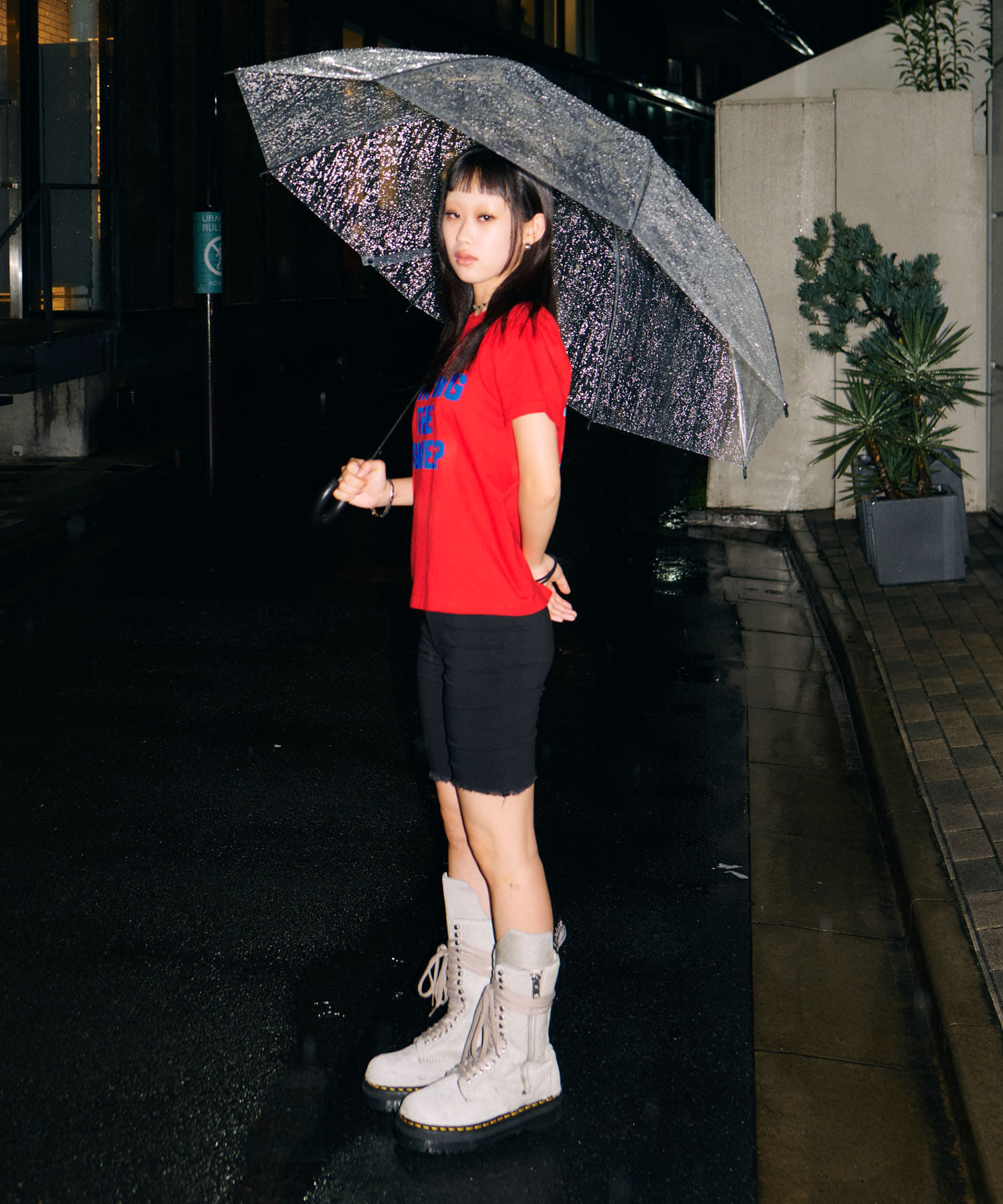 Teya　Flock Letter T-shirts RED L