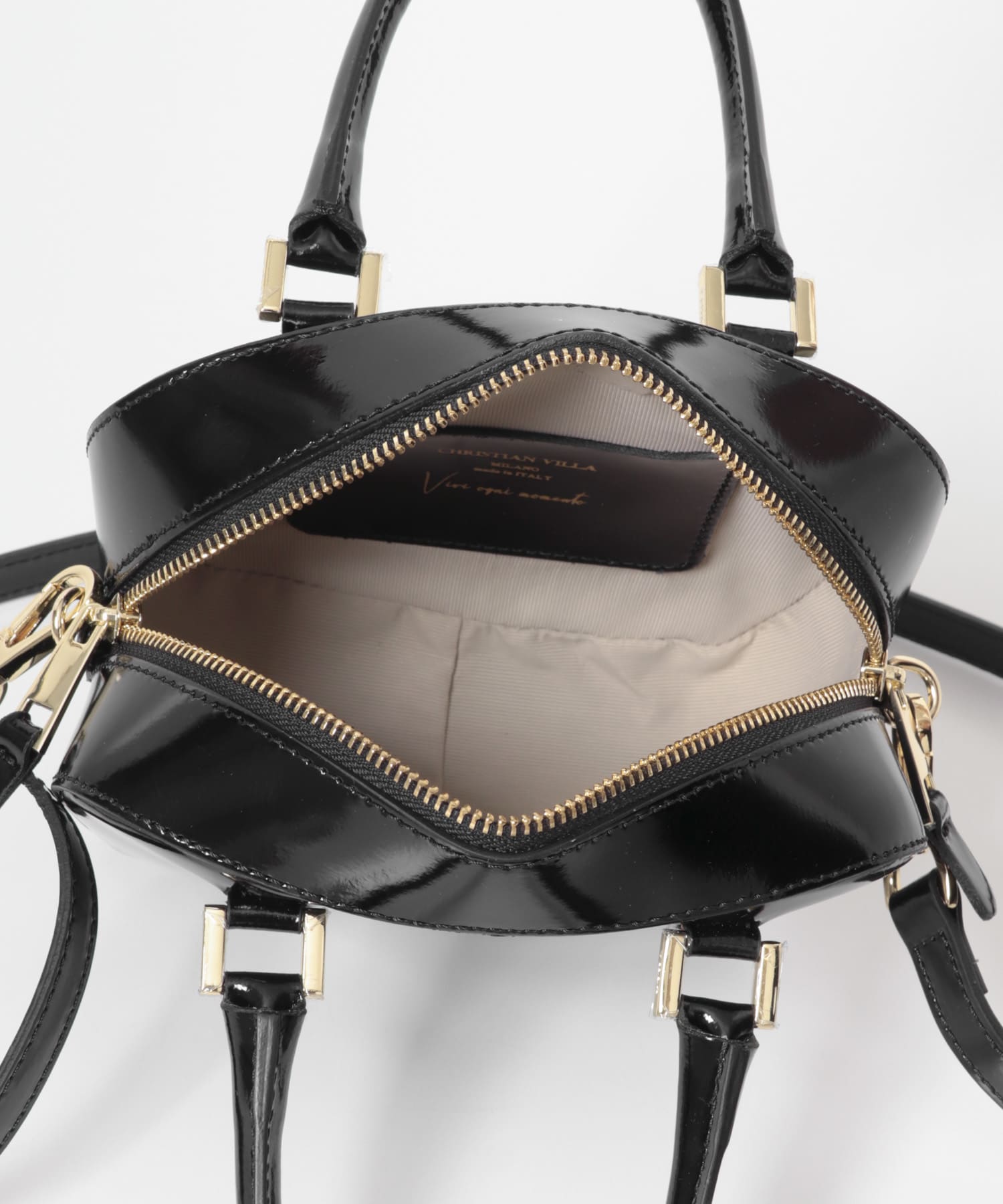 CHRISTIAN VILLA　エナメルカーフレザーショルダーバッグ BLACK -0