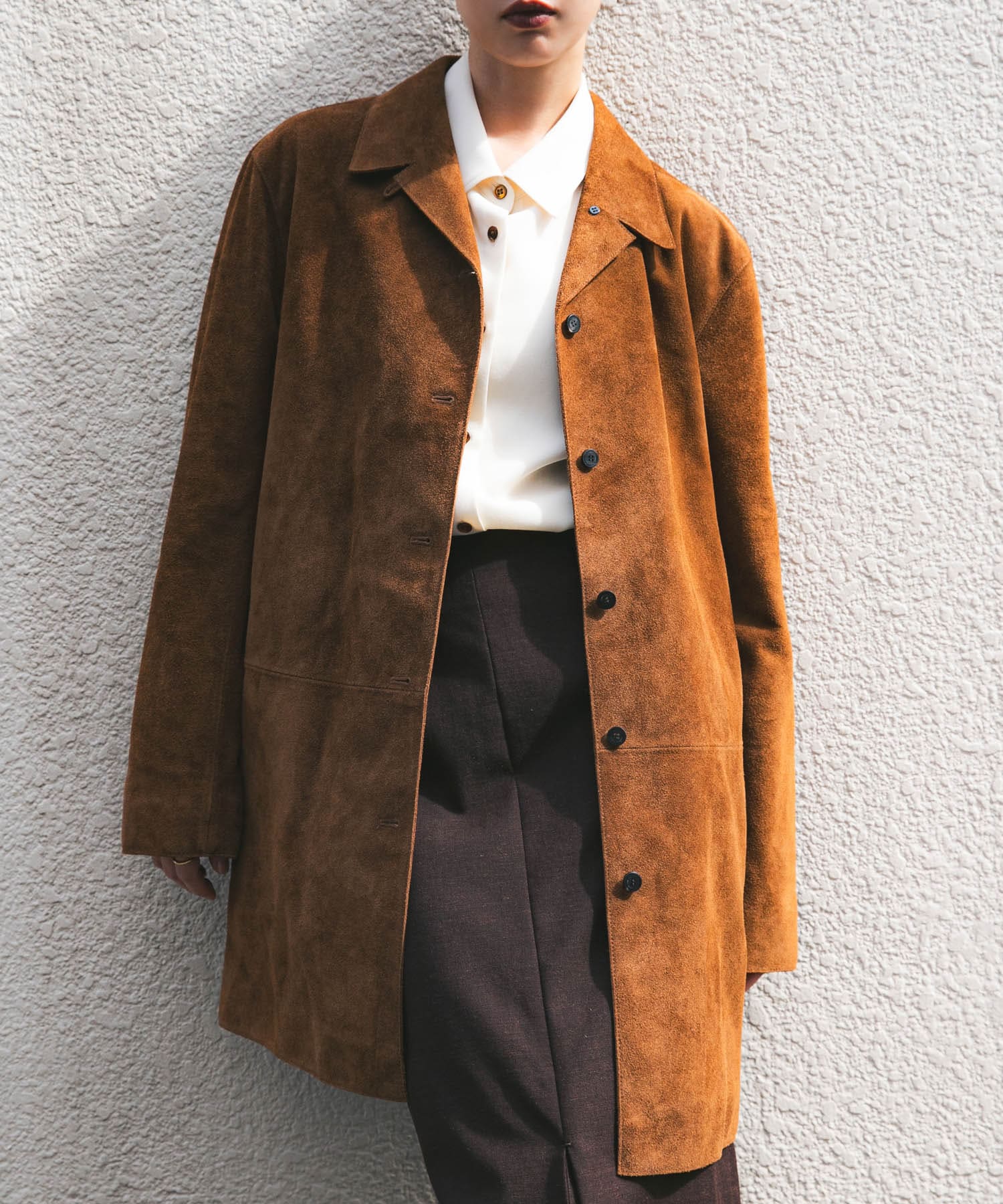 LE17SEPTEMBRE COW LEATHER SUEDE LONG COAT(36 BROWN): アウター 