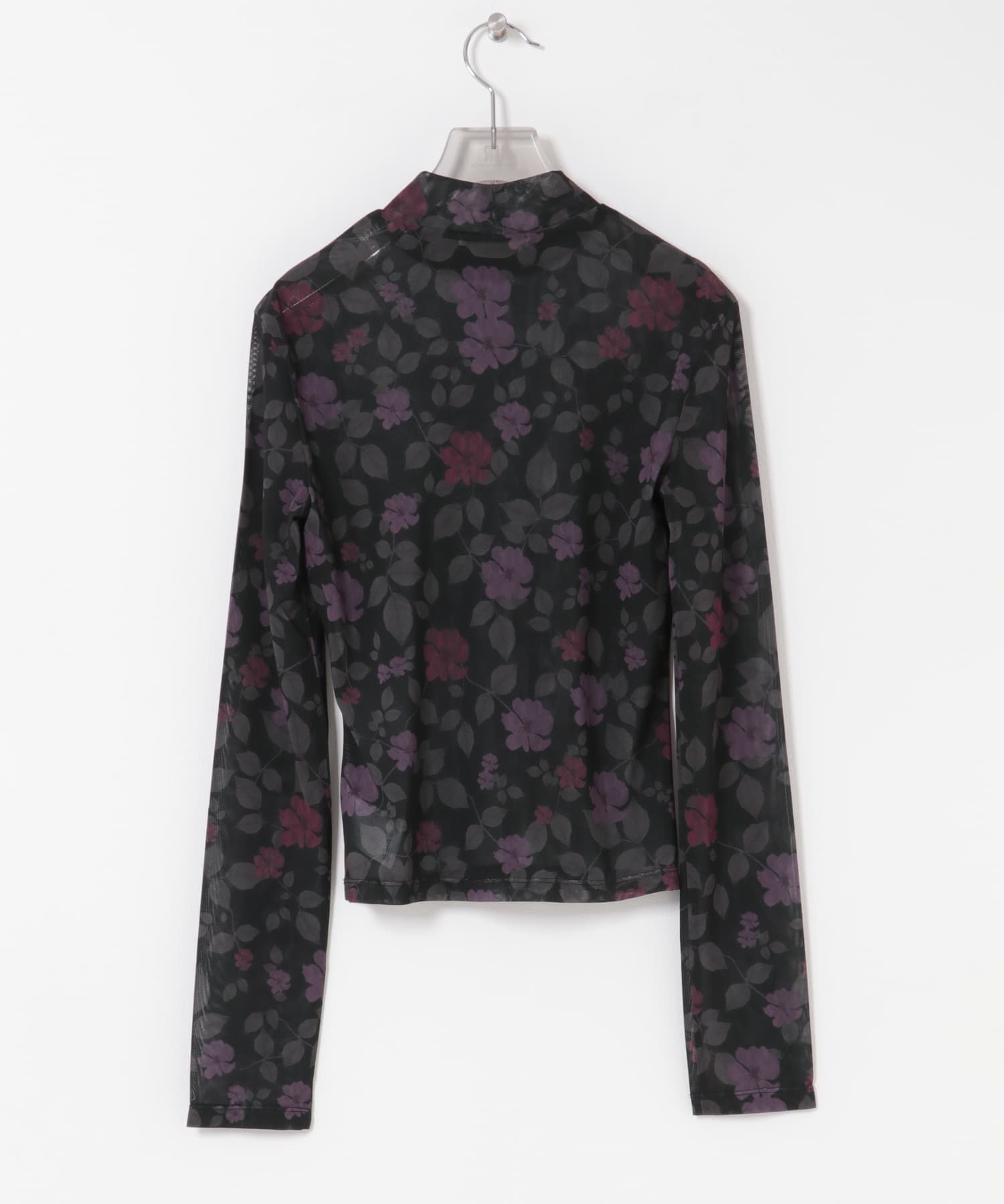 AMOMENTO　FLORAL MOCK NECK TOP BLACK 0