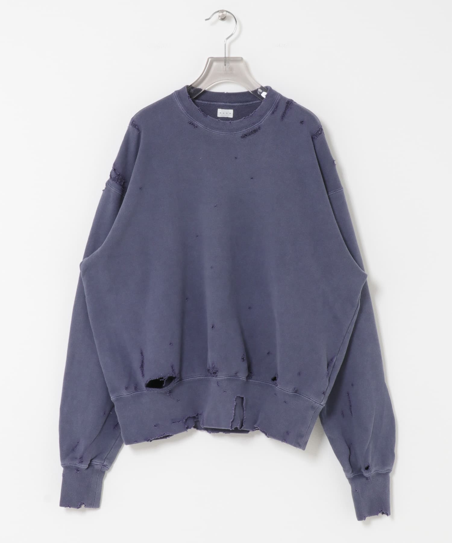 KURO　MORE DAMAGE WASHED SWEAT NAVY -