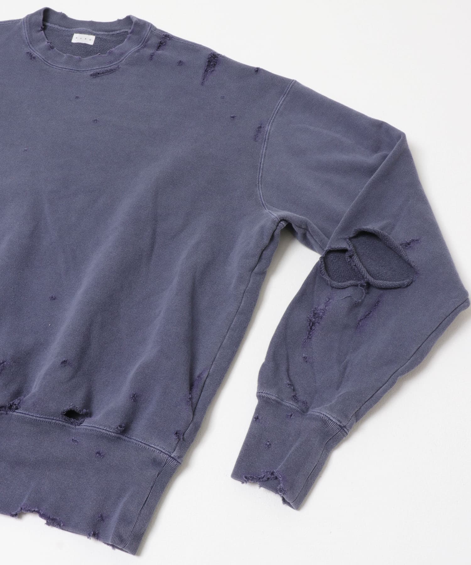 KURO　MORE DAMAGE WASHED SWEAT NAVY -