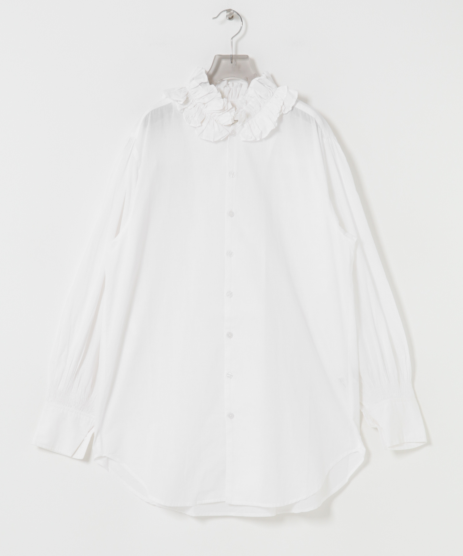 crinkle crinkle crinkle　cotton frill coller shirts WHITE FREE