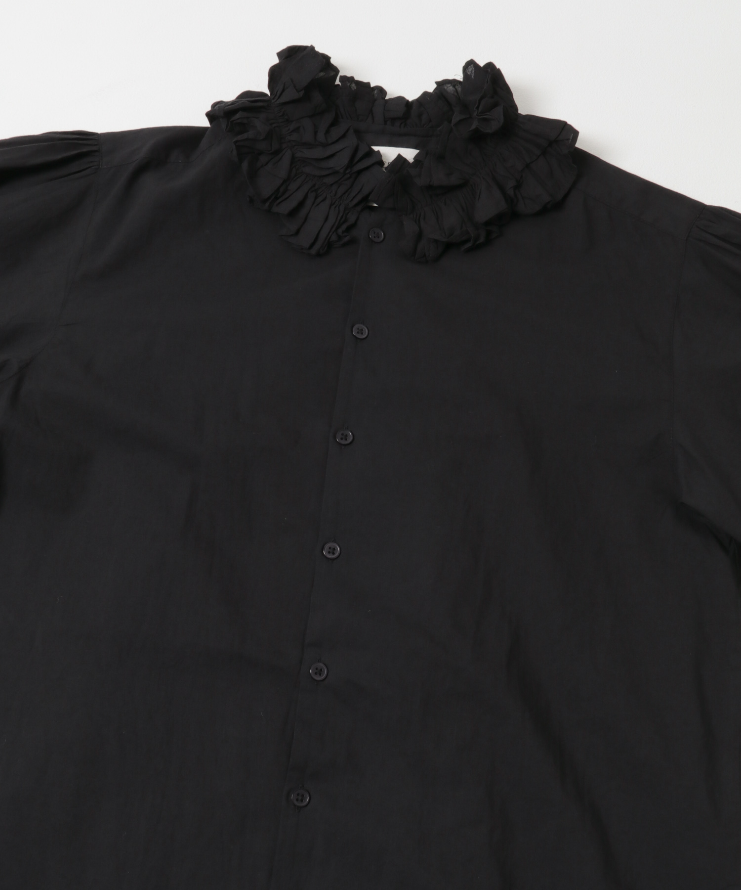 crinkle crinkle crinkle　cotton frill coller shirts BLACK FREE