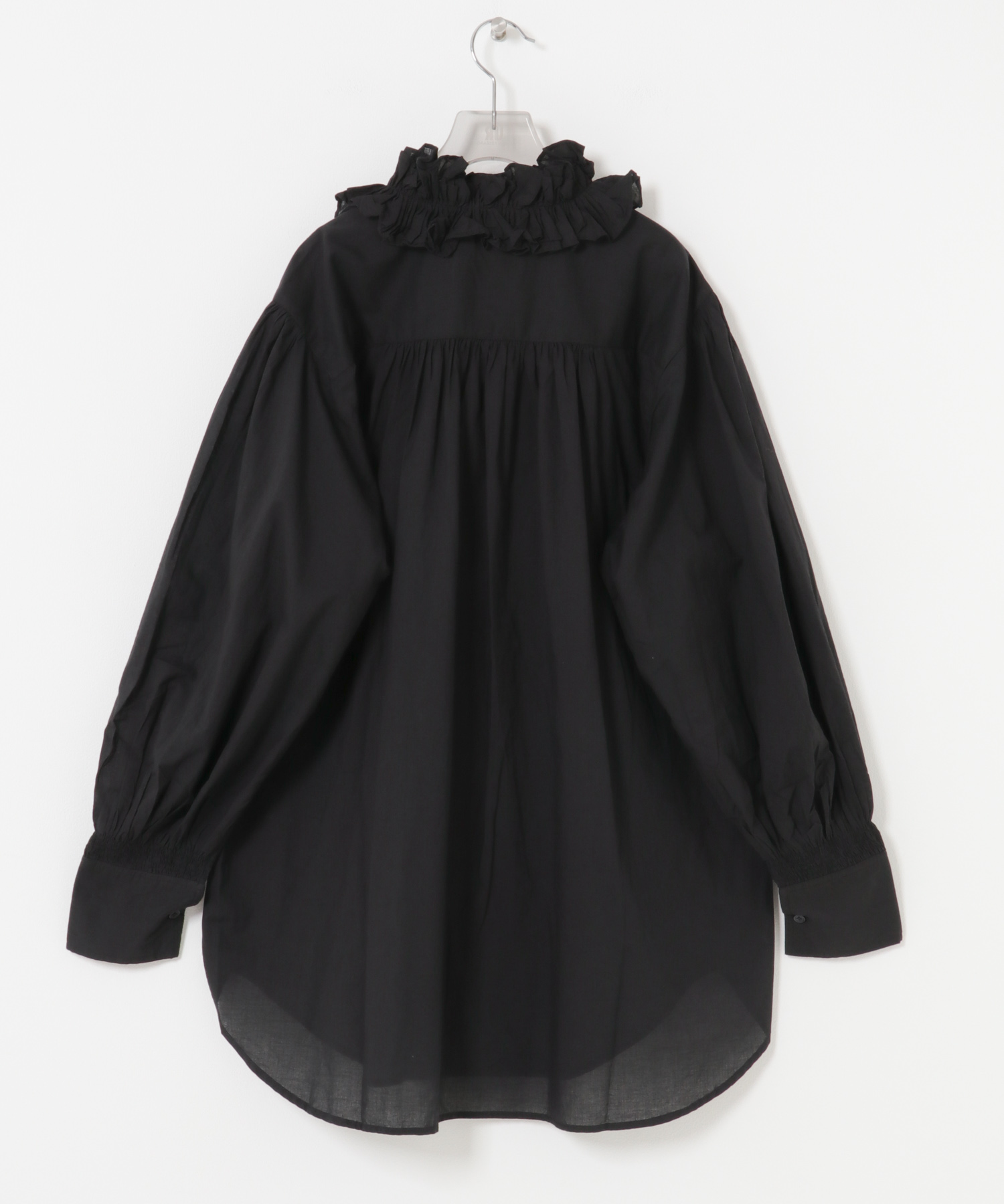 crinkle crinkle crinkle　cotton frill coller shirts BLACK FREE