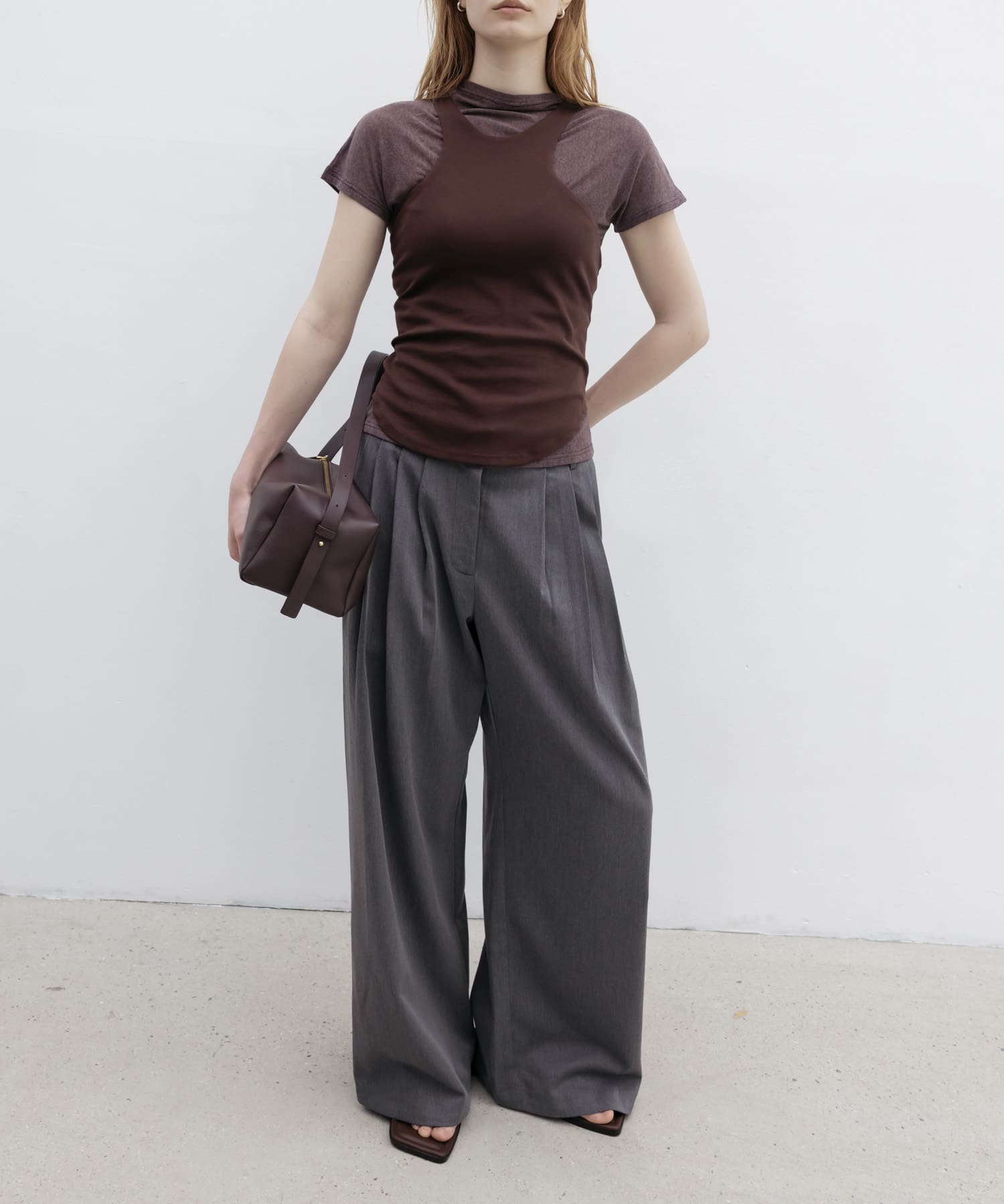STUDIO DOE　Three-tuck Wide Pants DARK GREY S