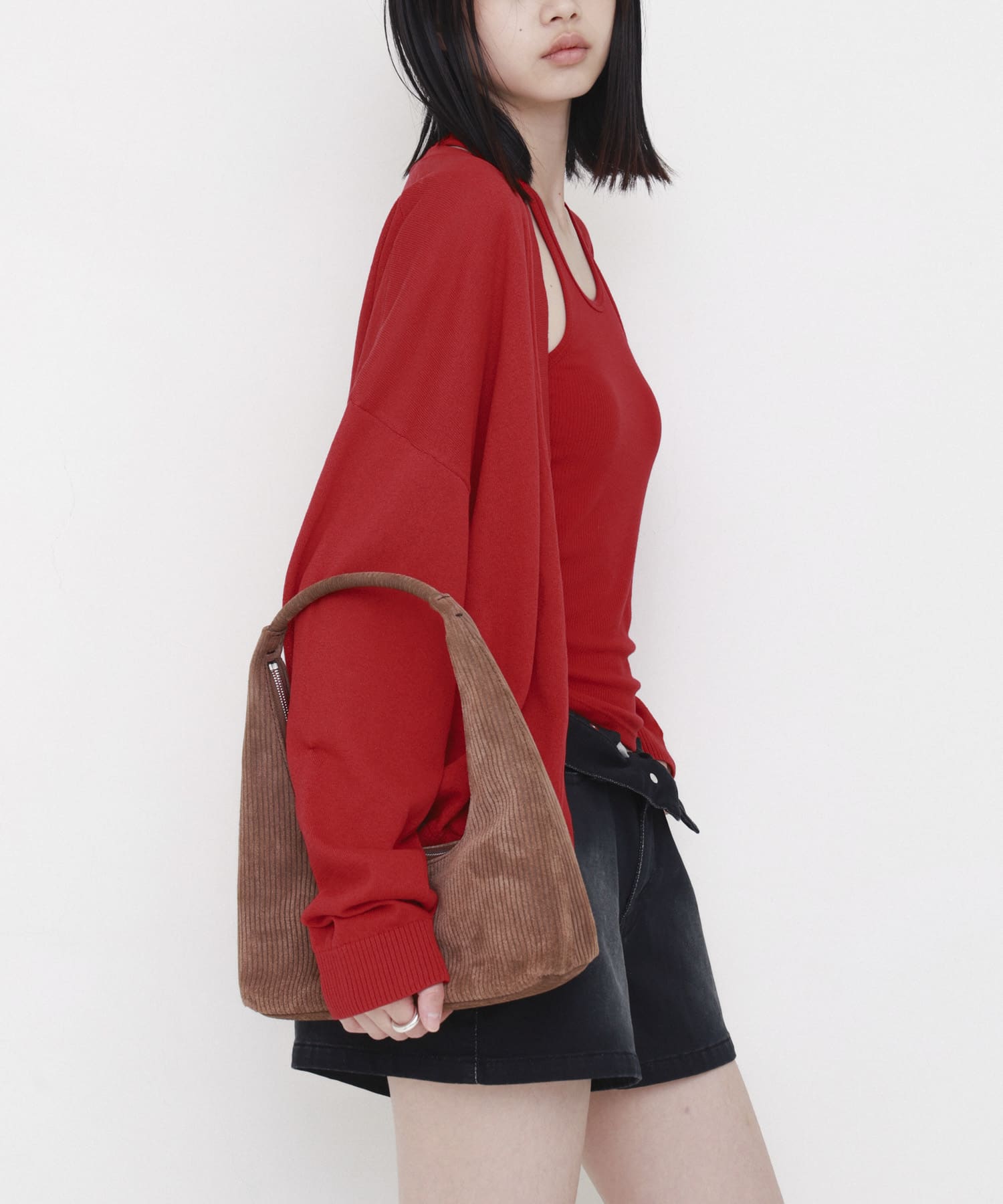 STUDIO DOE　Cool Gauze V-neck Cardigan RED S