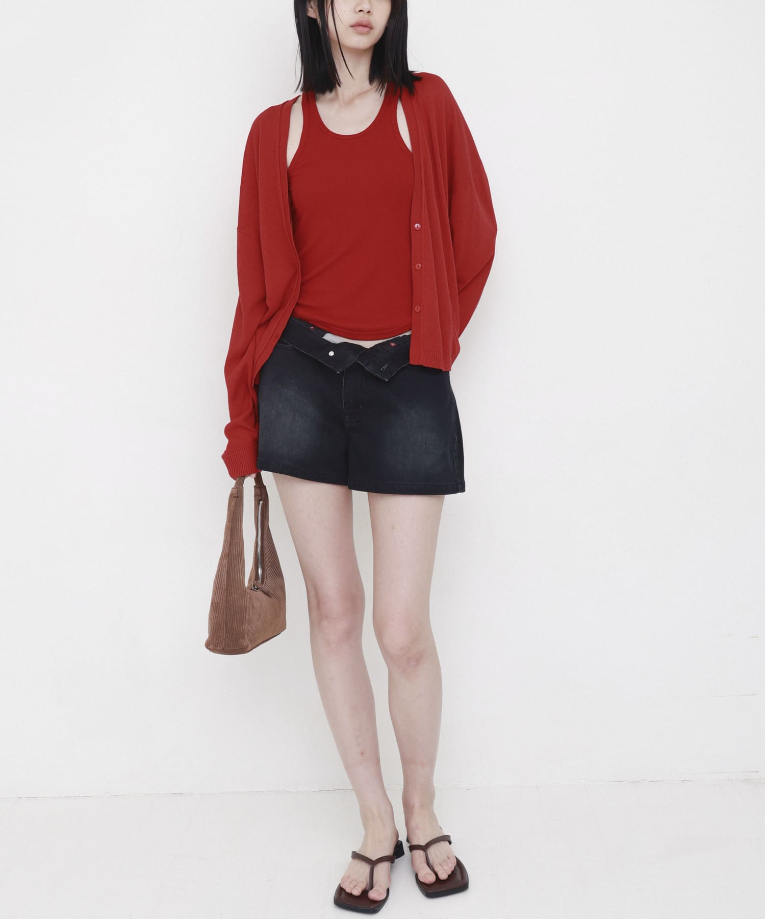 STUDIO DOE　Cool Gauze V-neck Cardigan RED S