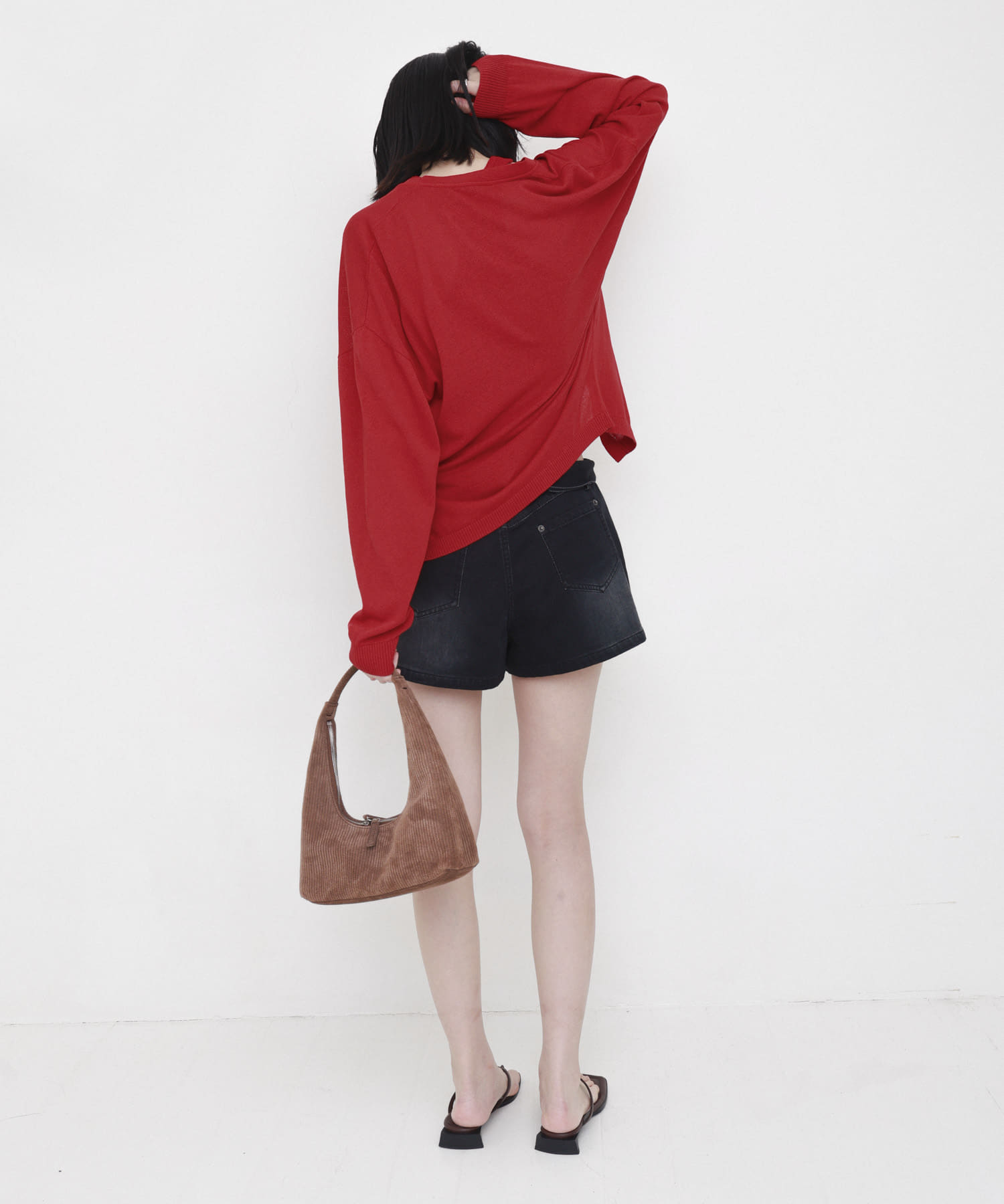 STUDIO DOE　Cool Gauze V-neck Cardigan RED S