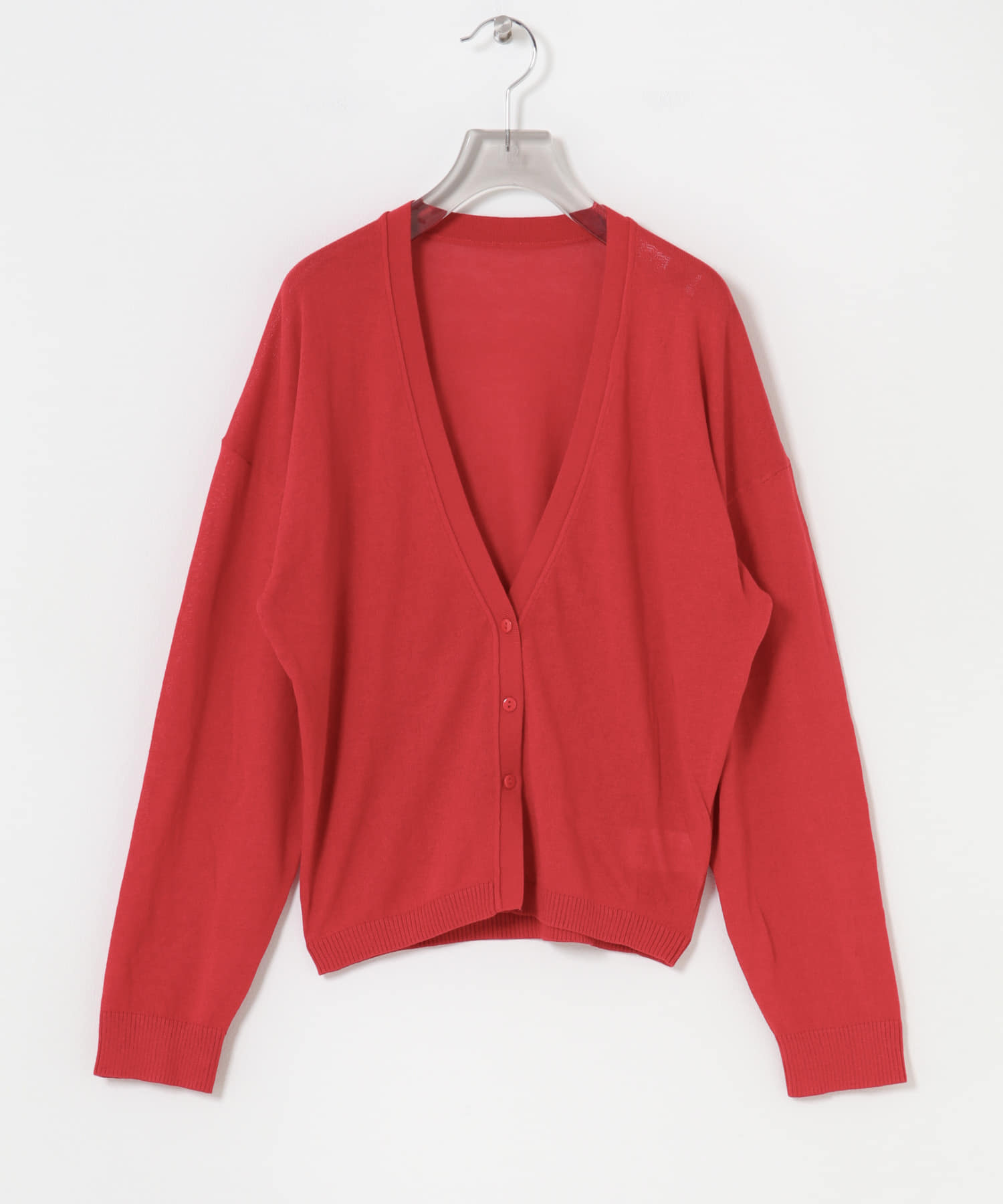 STUDIO DOE　Cool Gauze V-neck Cardigan RED S