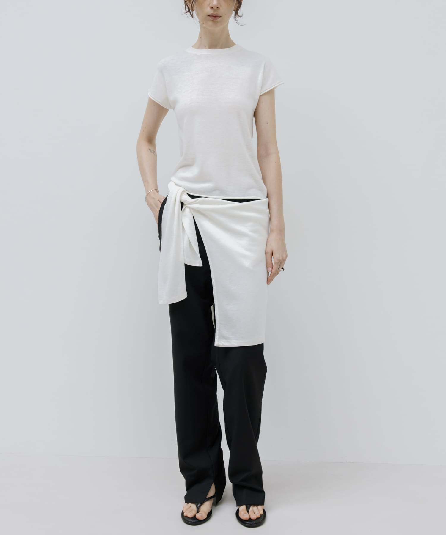 STUDIO DOE　French Sleeve Knit Top WHITE S