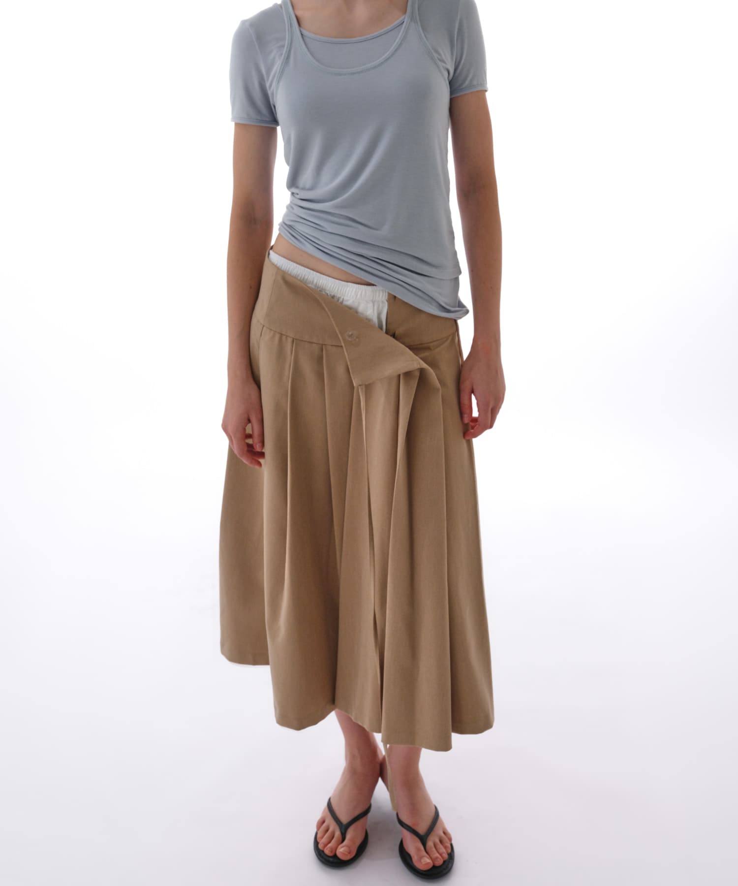 STUDIO DOE　Irregular Pleated Skirt KHAKI S
