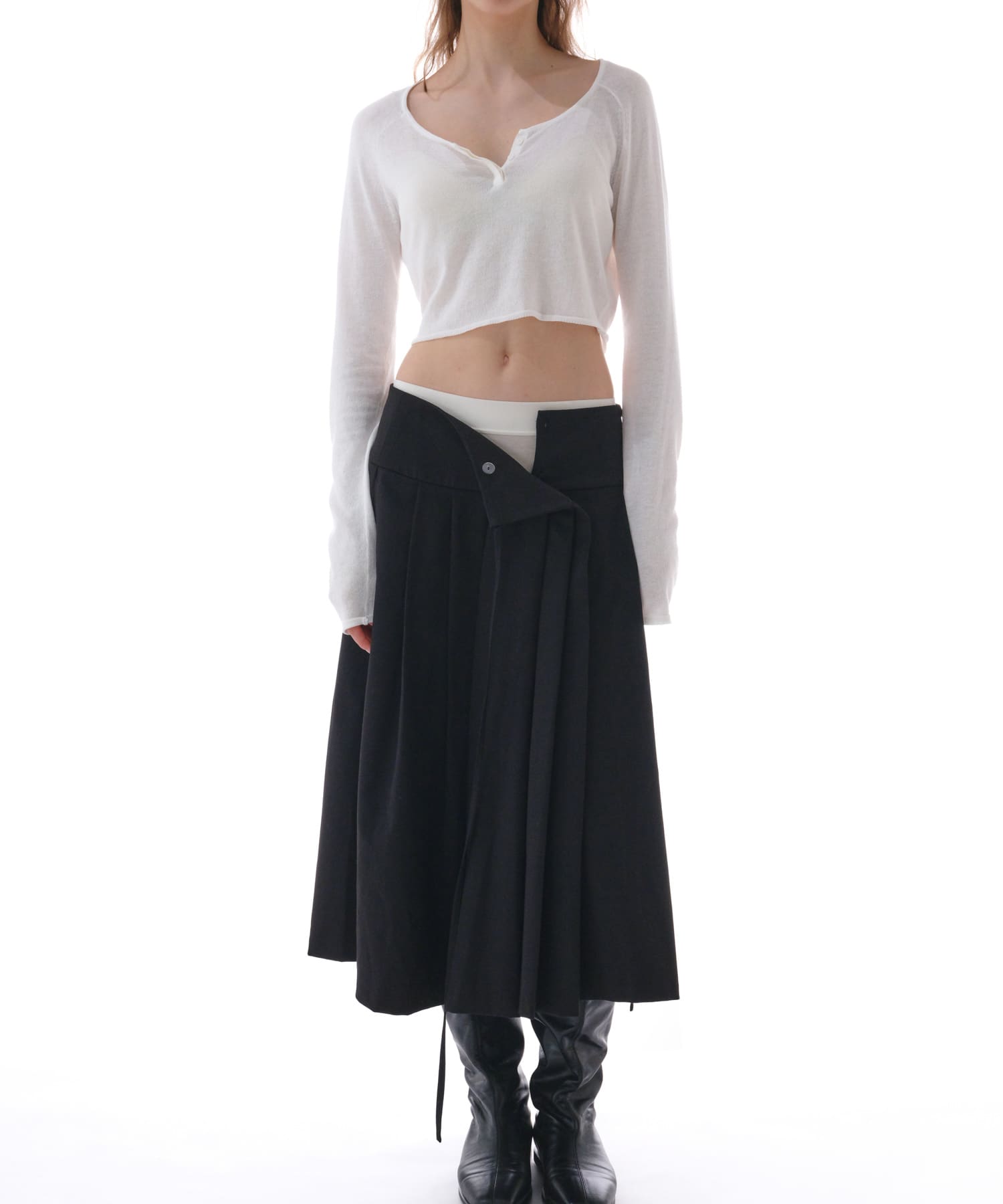 STUDIO DOE　Irregular Pleated Skirt BLACK XS