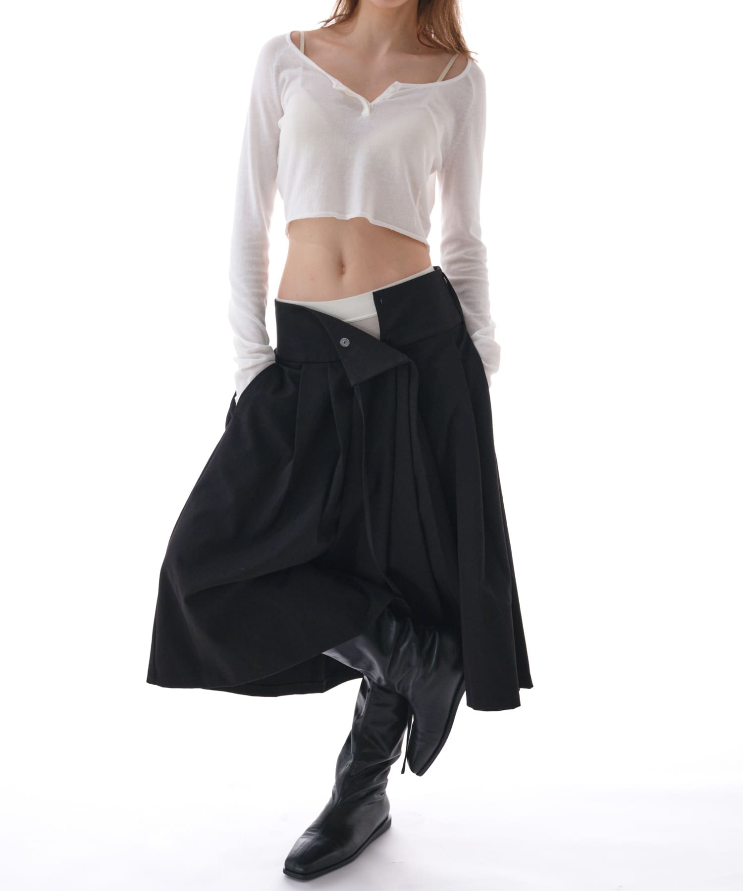 STUDIO DOE　Irregular Pleated Skirt BLACK XS