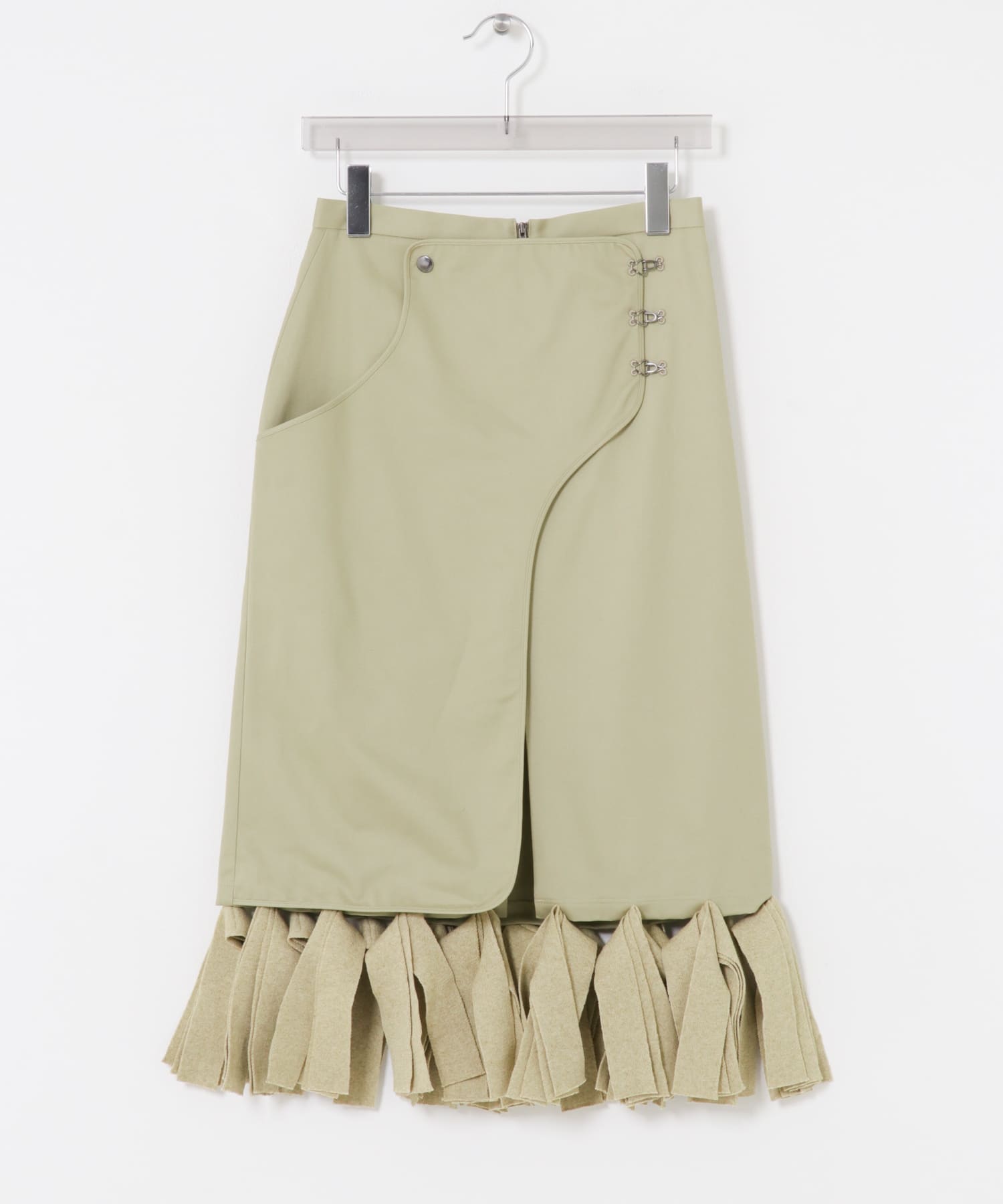 TAN　LAYERED KNIT FRINGE SKIRT