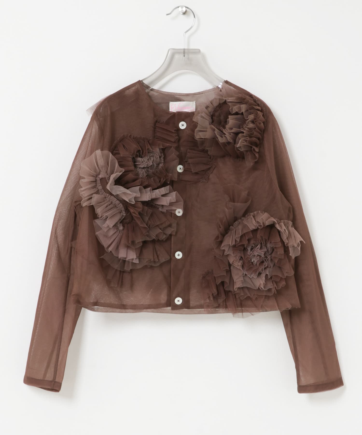 VIVIANO　Flower Tulle Cardigan BROWN S