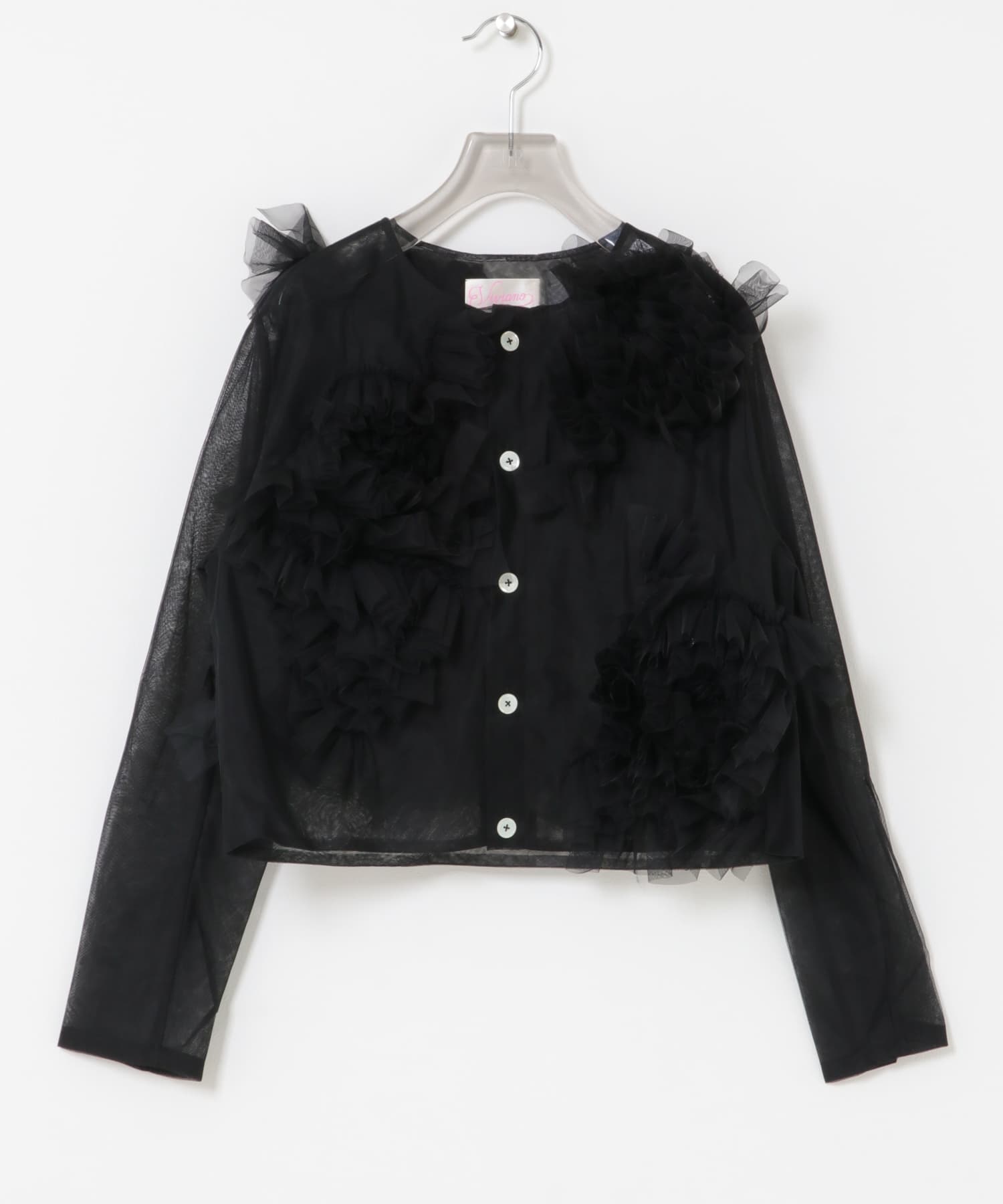 VIVIANO　Flower Tulle Cardigan BLACK S