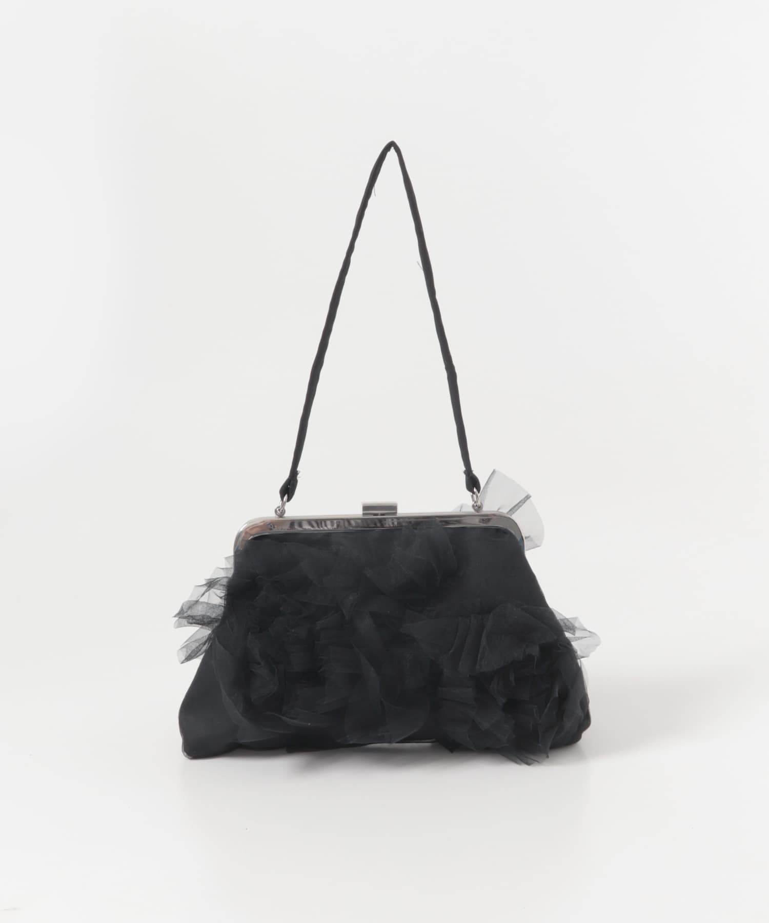 VIVIANO　Tulle Ruffle Hand Bag BLACK -