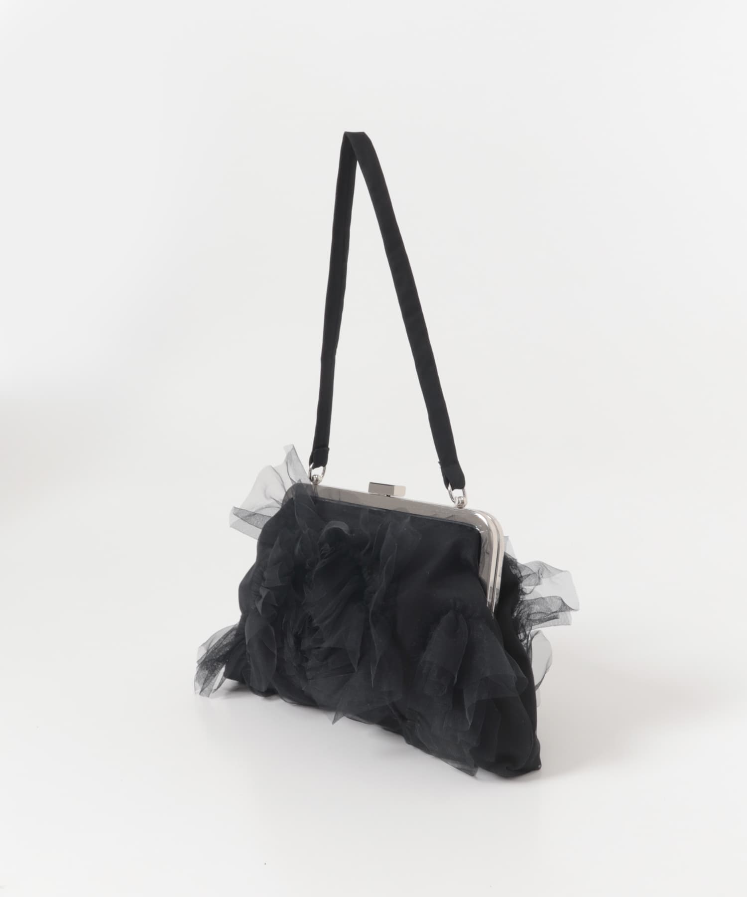VIVIANO　Tulle Ruffle Hand Bag BLACK -