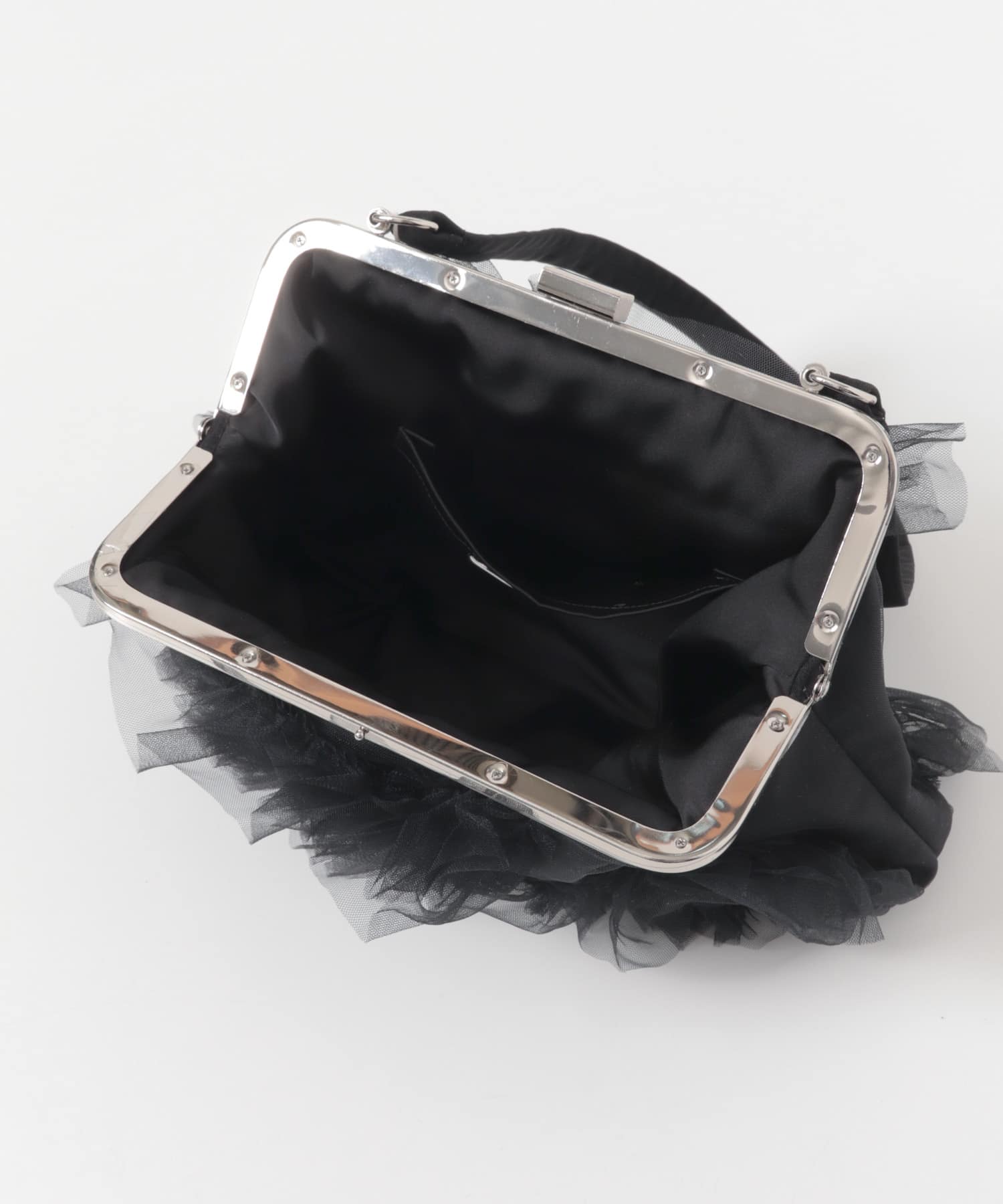 VIVIANO　Tulle Ruffle Hand Bag BLACK -