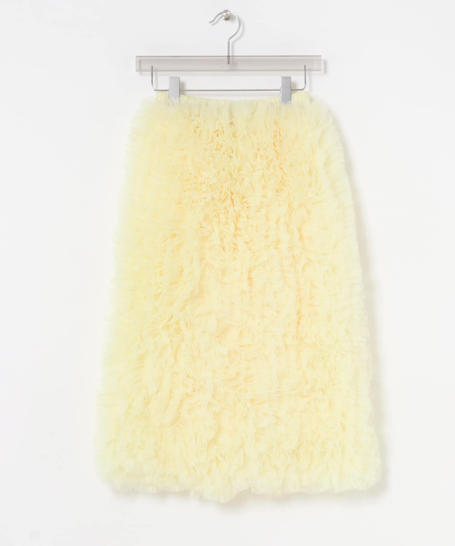 VIVIANO　Ruffle Tulle Midi SKIRT YELLOW FREE