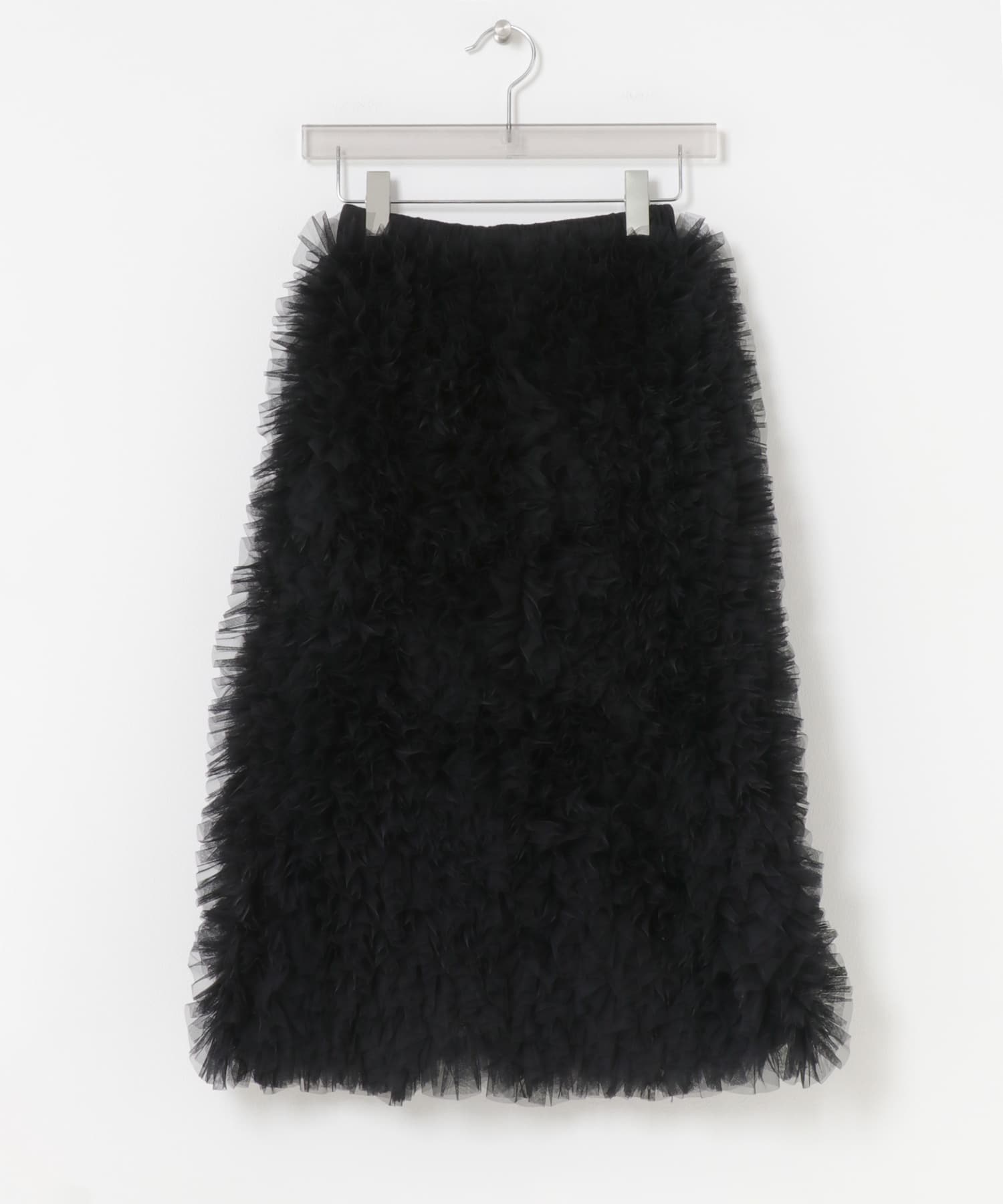 VIVIANO　Ruffle Tulle Midi SKIRT BLACK FREE