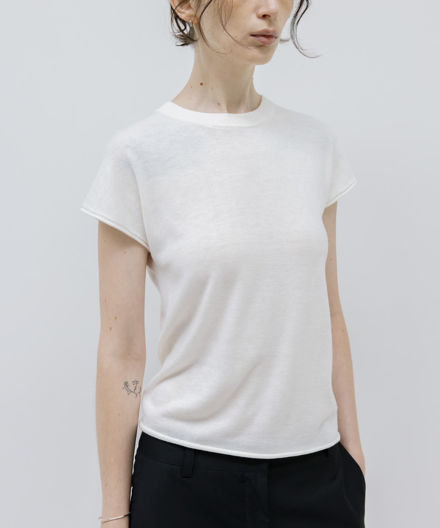STUDIO DOE　French Sleeve Knit Top WHITE S