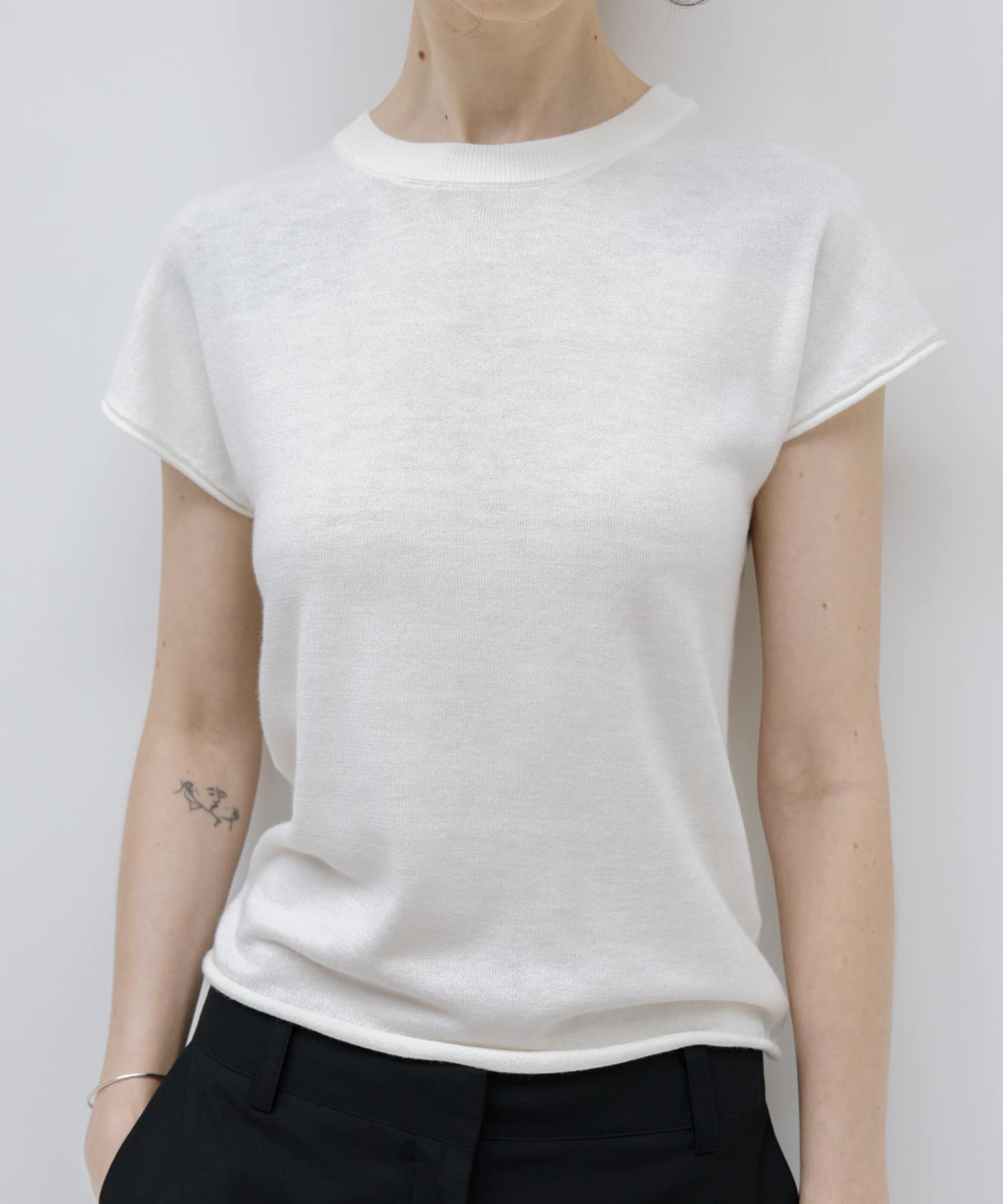 STUDIO DOE　French Sleeve Knit Top WHITE S
